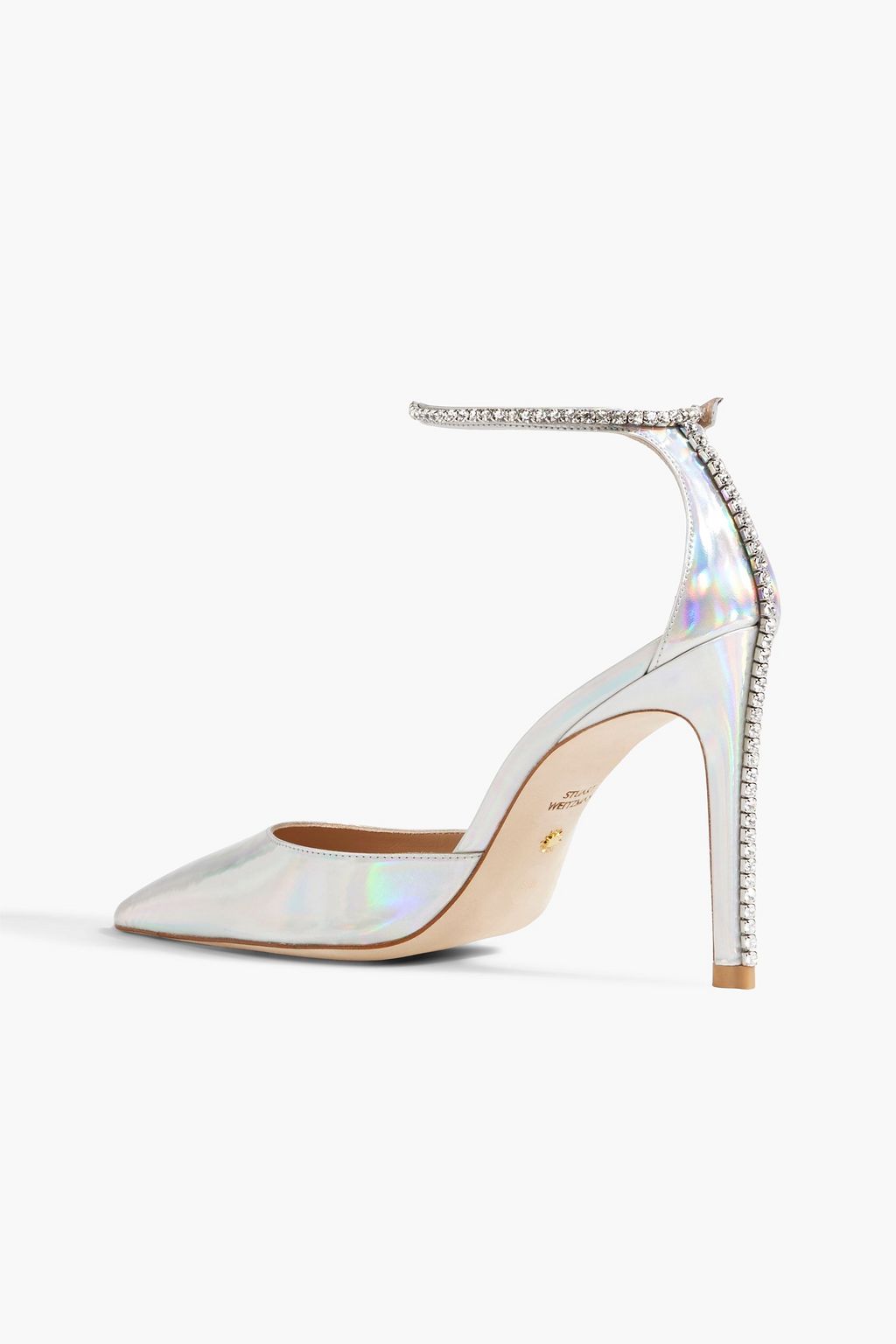STUART WEITZMAN Glam 100 crystal-embellished holographic leather pumps