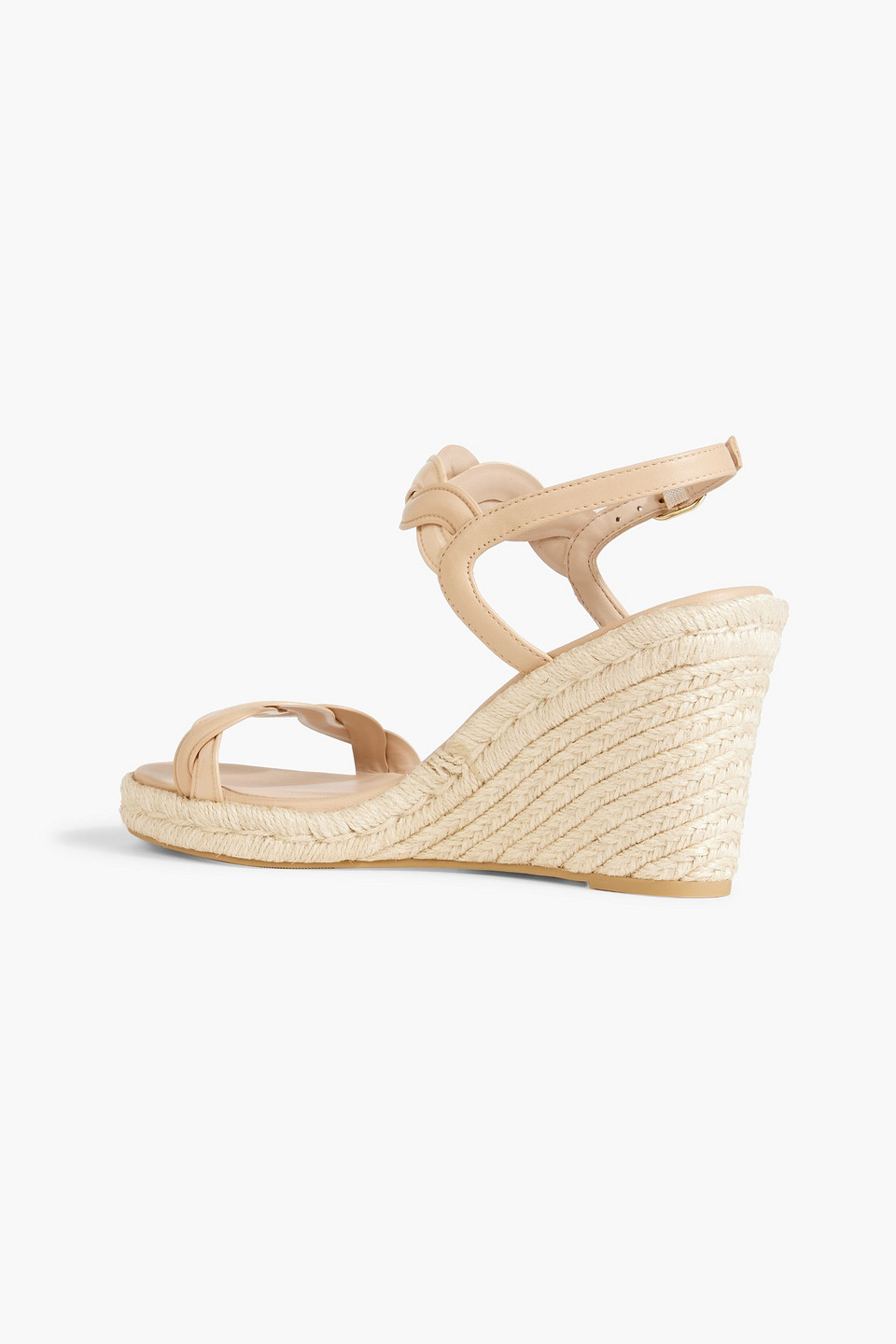 Shop Stuart Weitzman Twisted Patent-leather Espadrille Wedge Sandals In Neutral