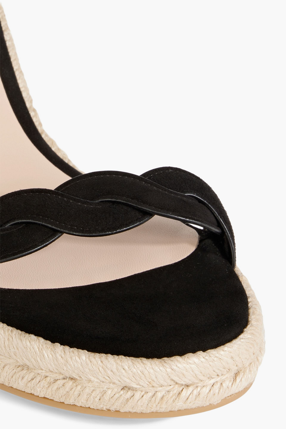 Shop Stuart Weitzman Twisted Suede Espadrille Wedge Sandals In Black