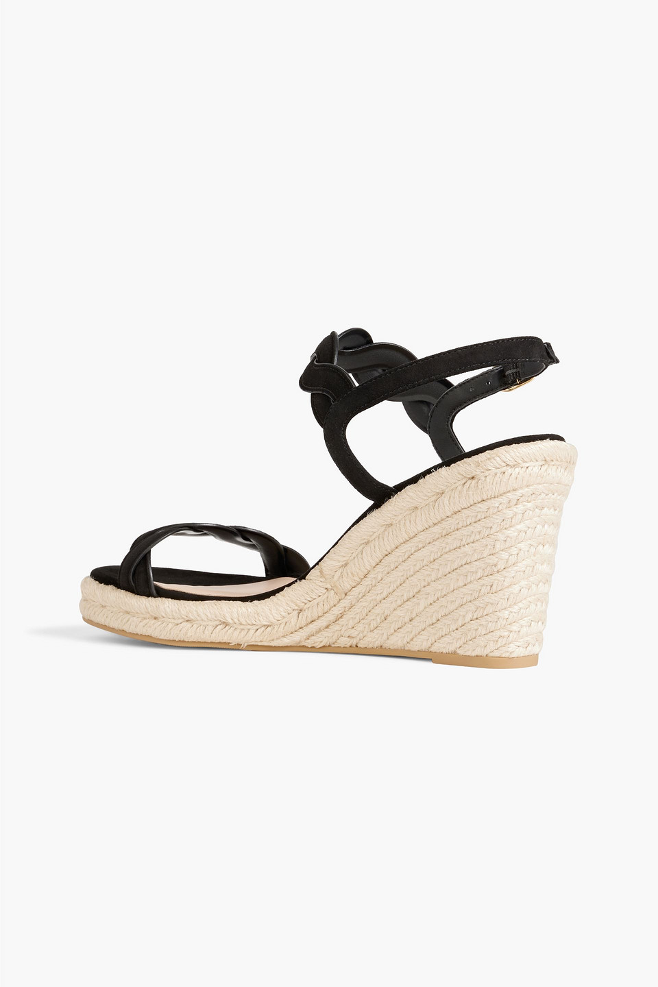 Shop Stuart Weitzman Twisted Suede Espadrille Wedge Sandals In Black