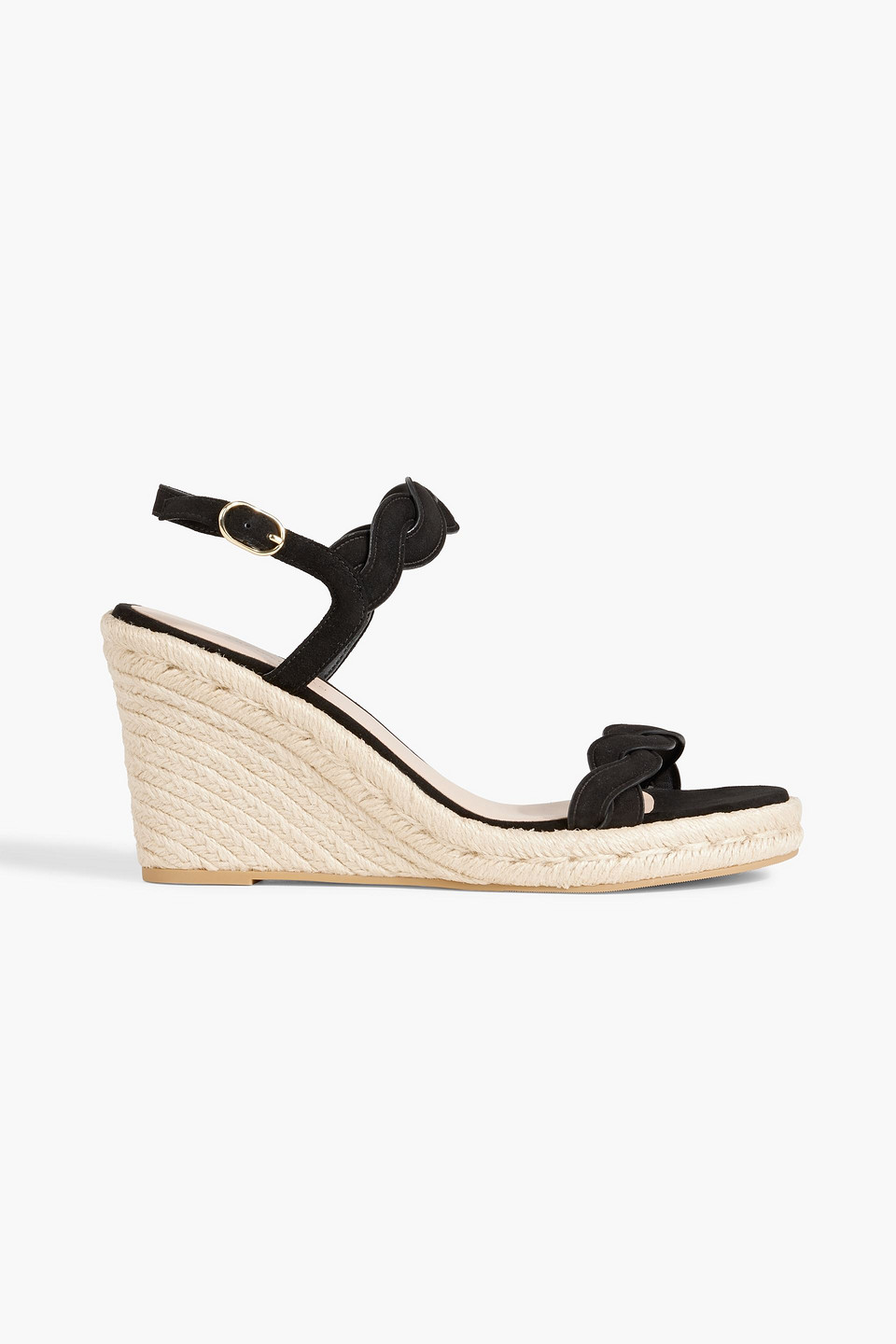 Shop Stuart Weitzman Twisted Suede Espadrille Wedge Sandals In Black