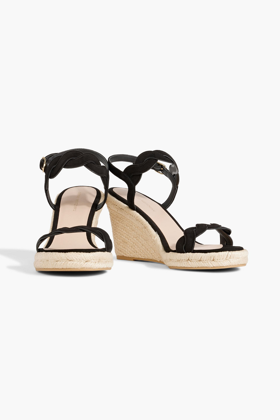 Shop Stuart Weitzman Twisted Suede Espadrille Wedge Sandals In Black