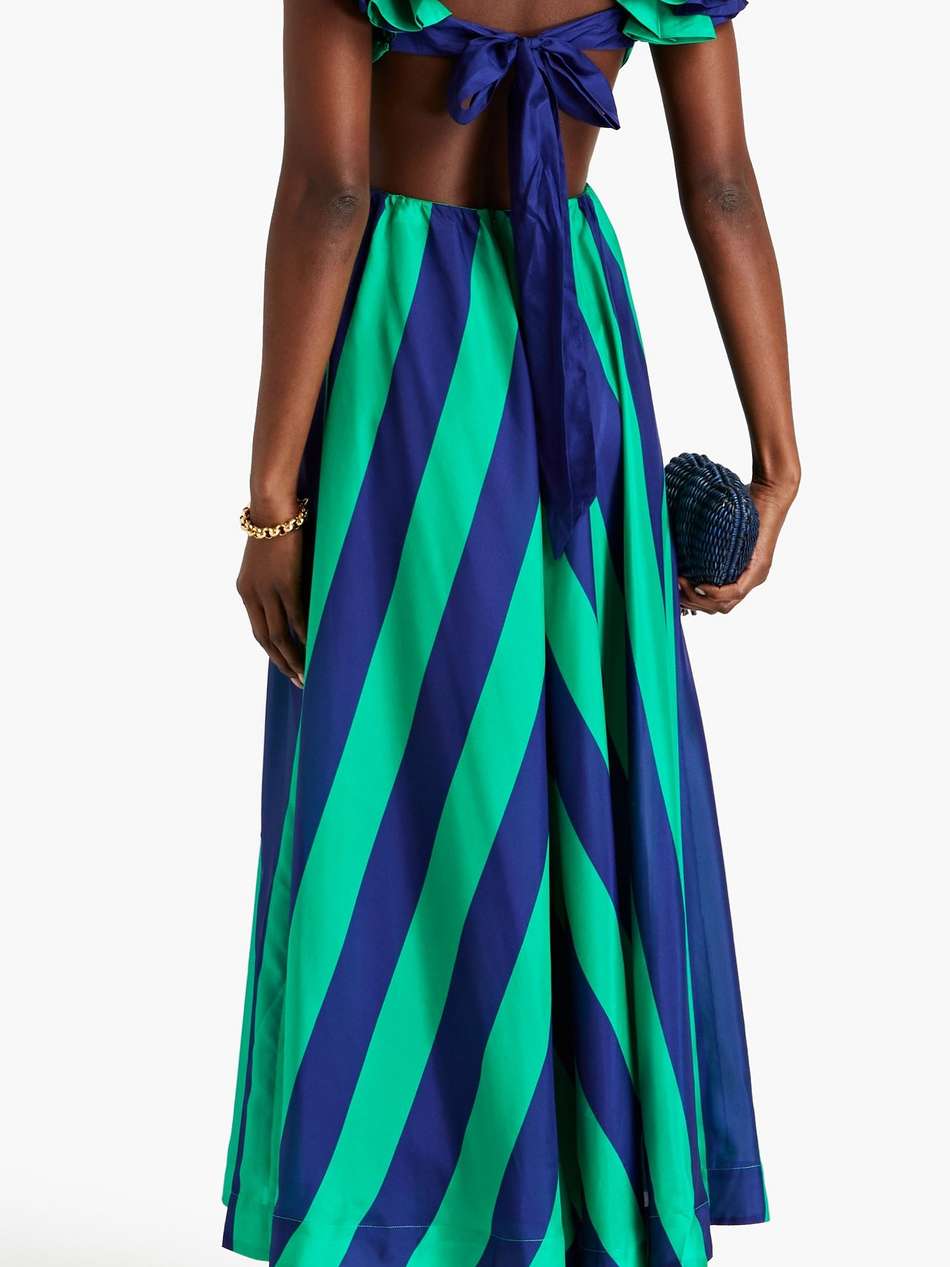 ruffled striped silk-satin maxi dress