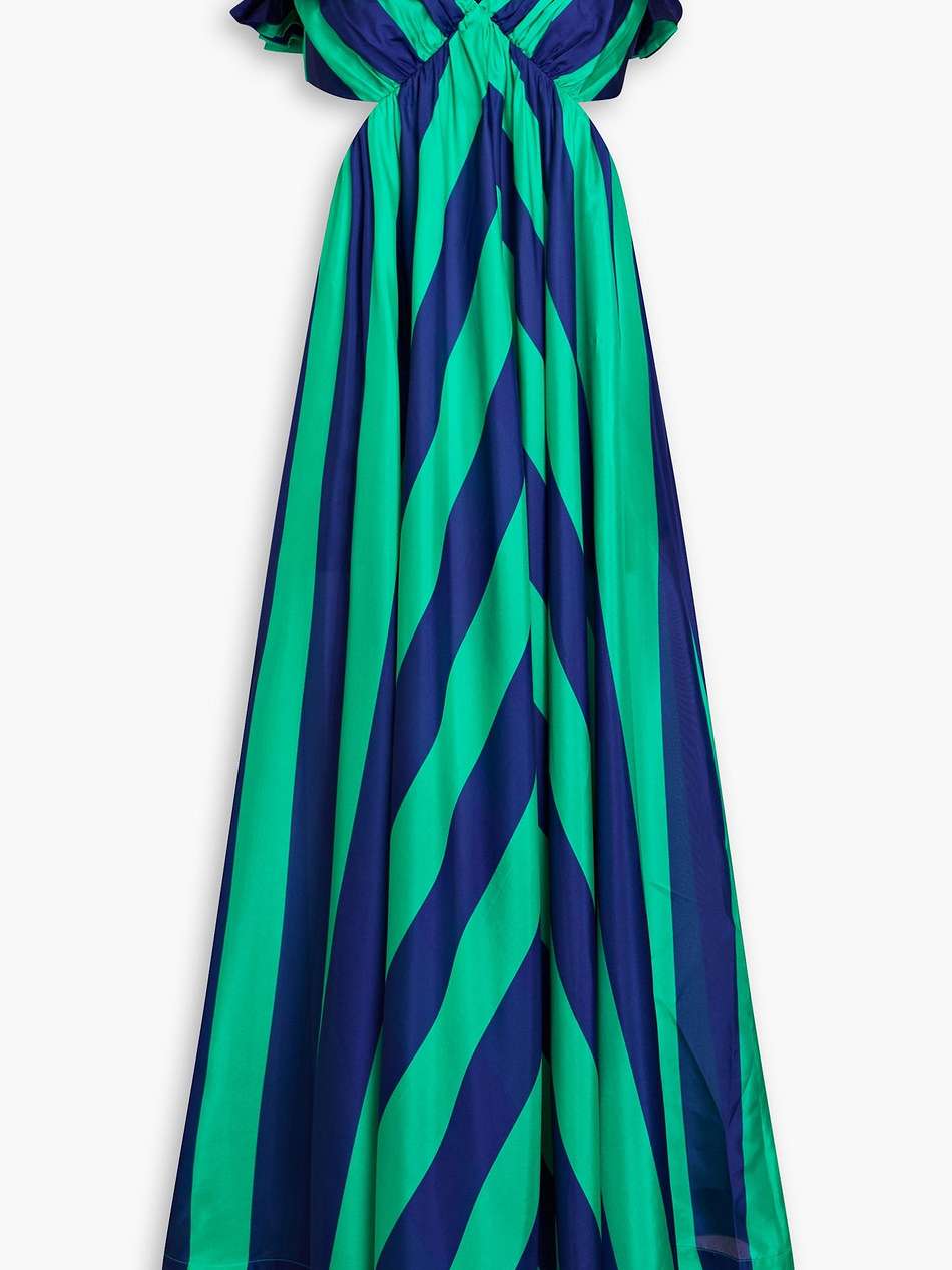 ruffled striped silk-satin maxi dress