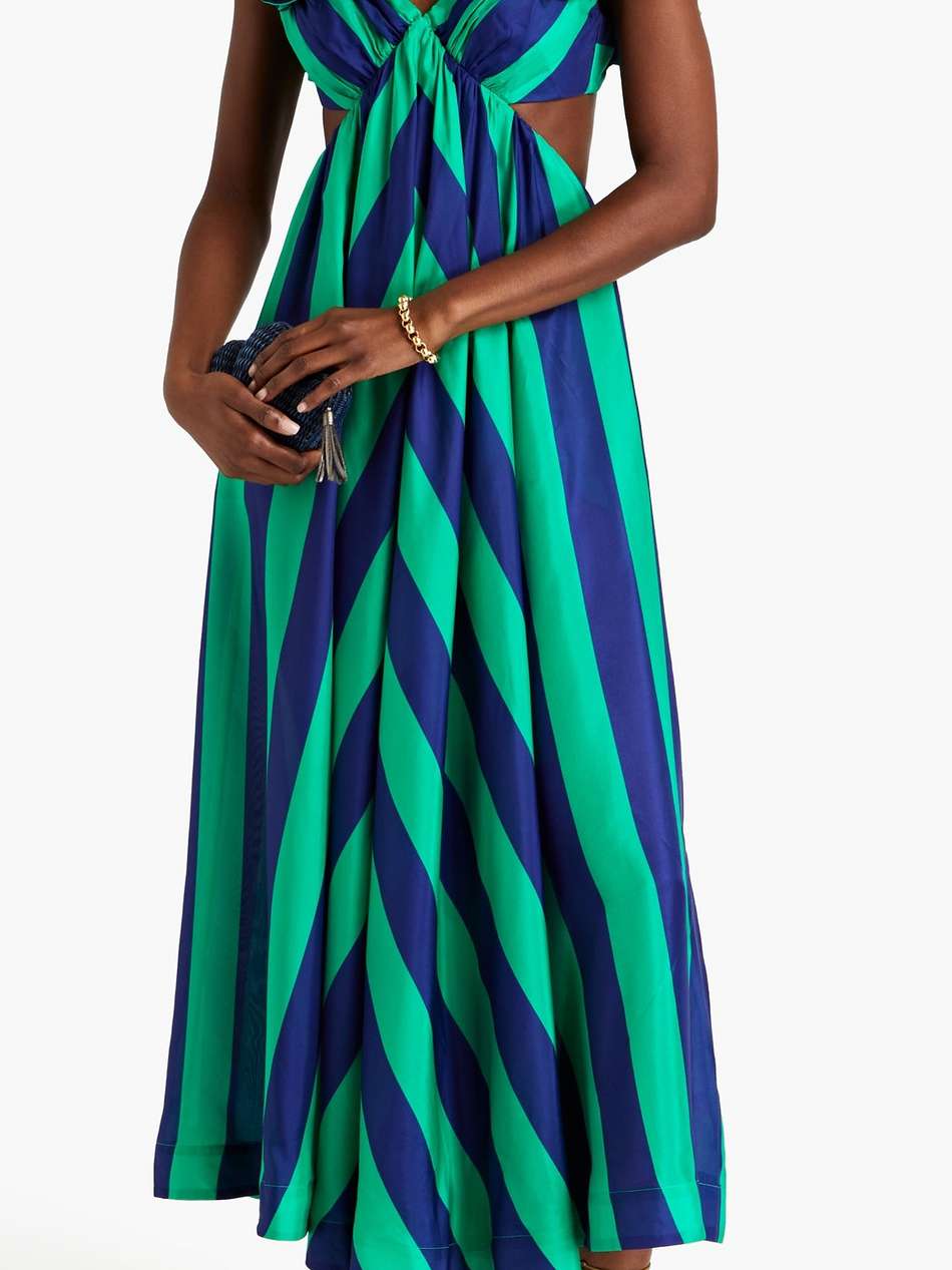 ruffled striped silk-satin maxi dress