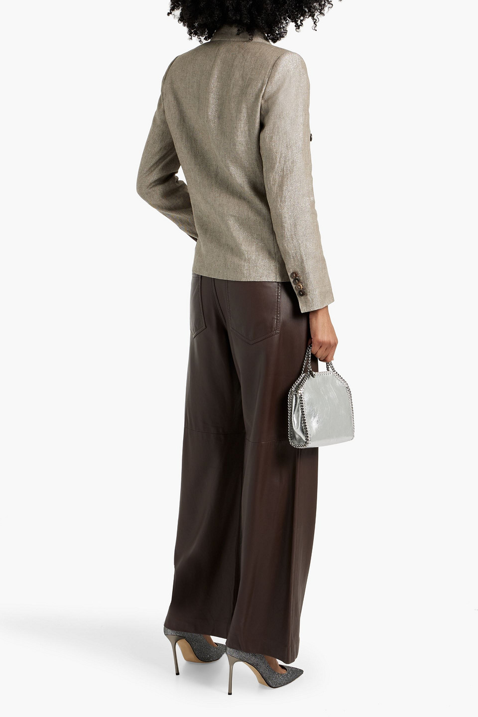 BRUNELLO CUCINELLI DOUBLE-BREASTED METALLIC LINEN-BLEND TWILL BLAZER