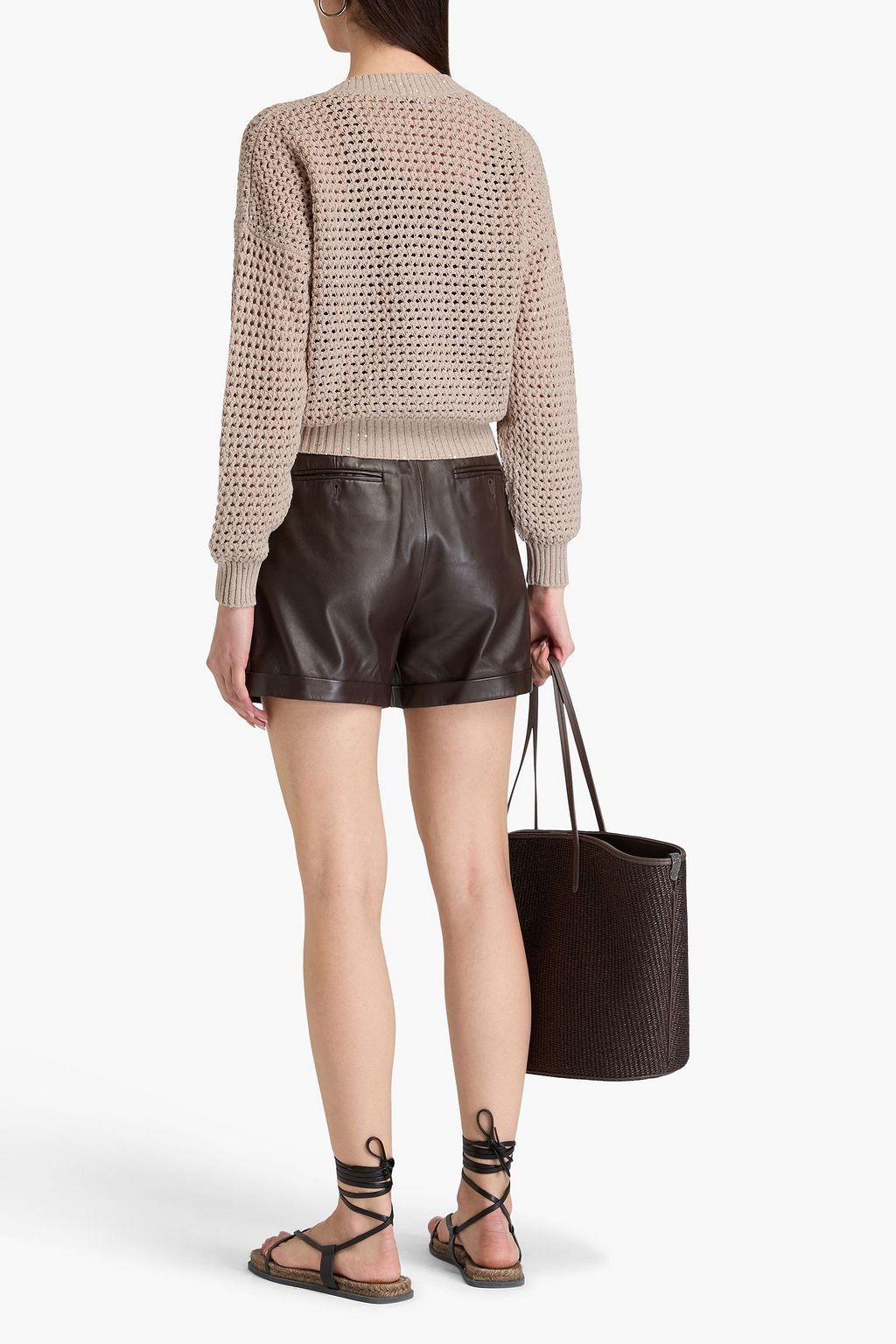 BRUNELLO CUCINELLI Cardigan aus einer Baumwollmischung in Lochstrick mit Pailletten