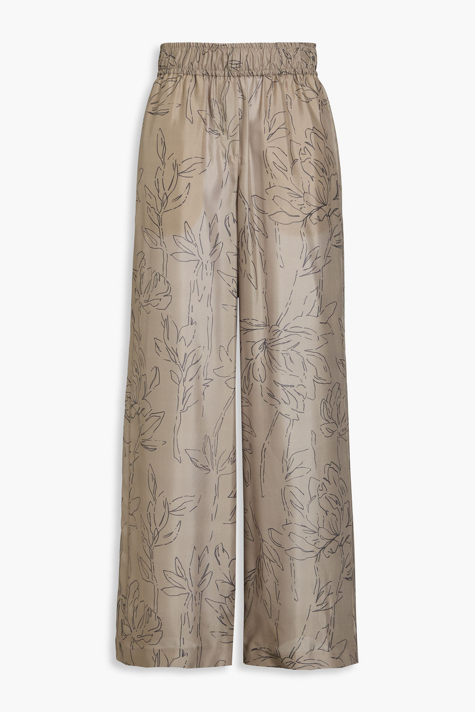 brunello cucinelli - printed silk-satin wide-leg pants - neutral - it 42
