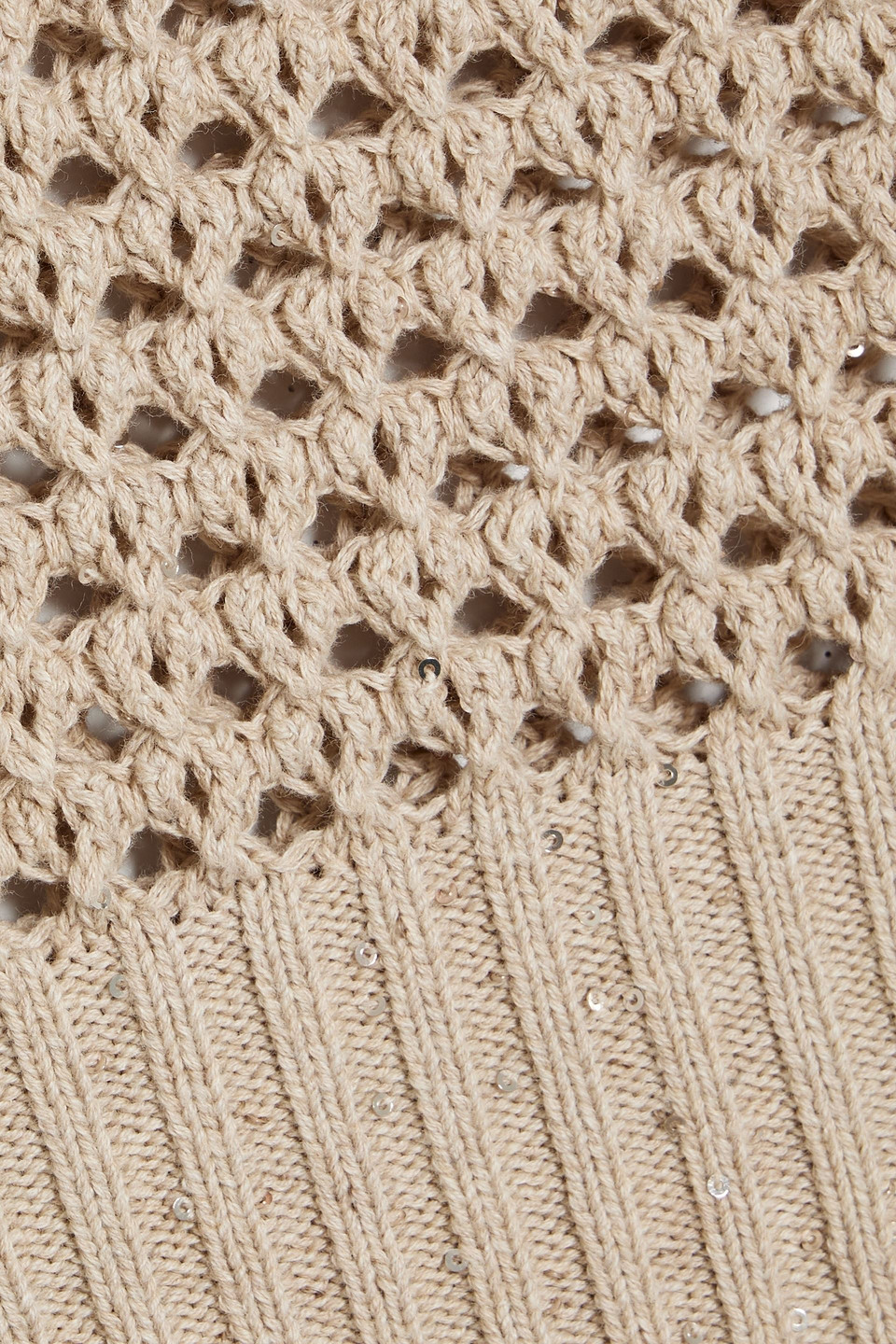 BRUNELLO CUCINELLI SEQUIN-EMBELLISHED OPEN-KNIT COTTON-BLEND TANK
