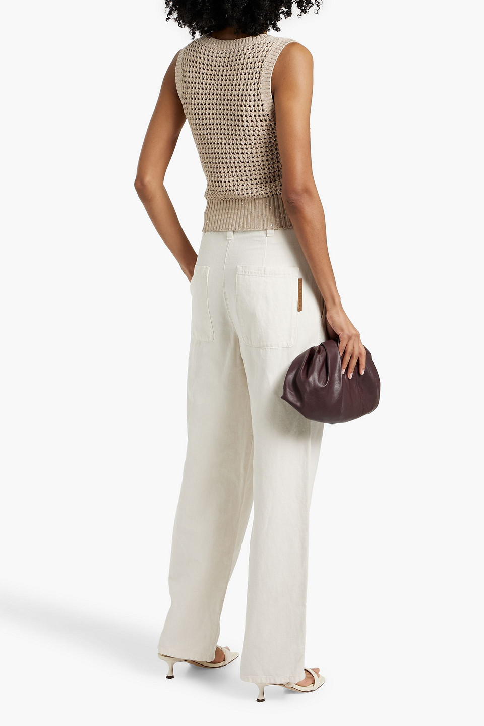 BRUNELLO CUCINELLI SEQUIN-EMBELLISHED OPEN-KNIT COTTON-BLEND TANK