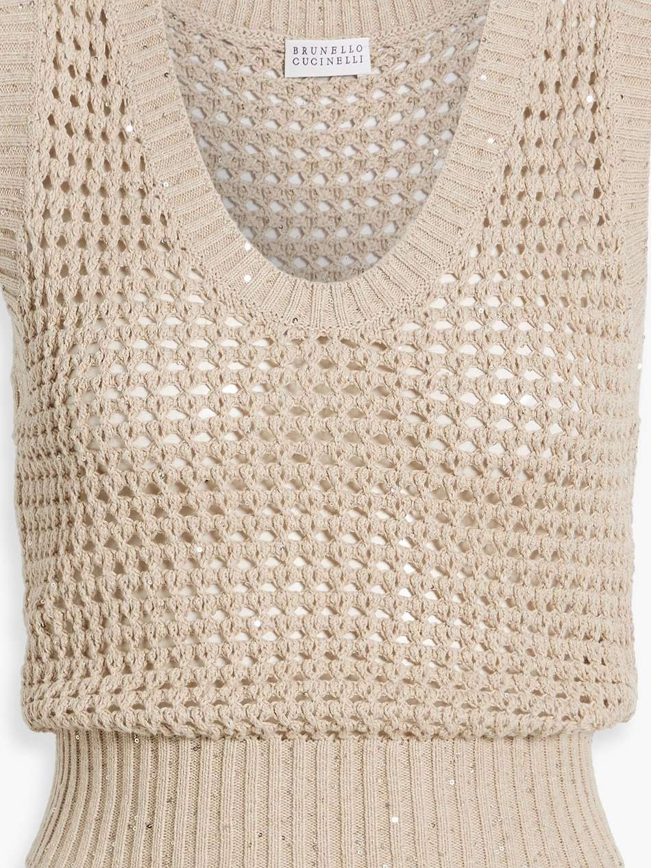 sequin-embellished open-knit cotton-blend tank
