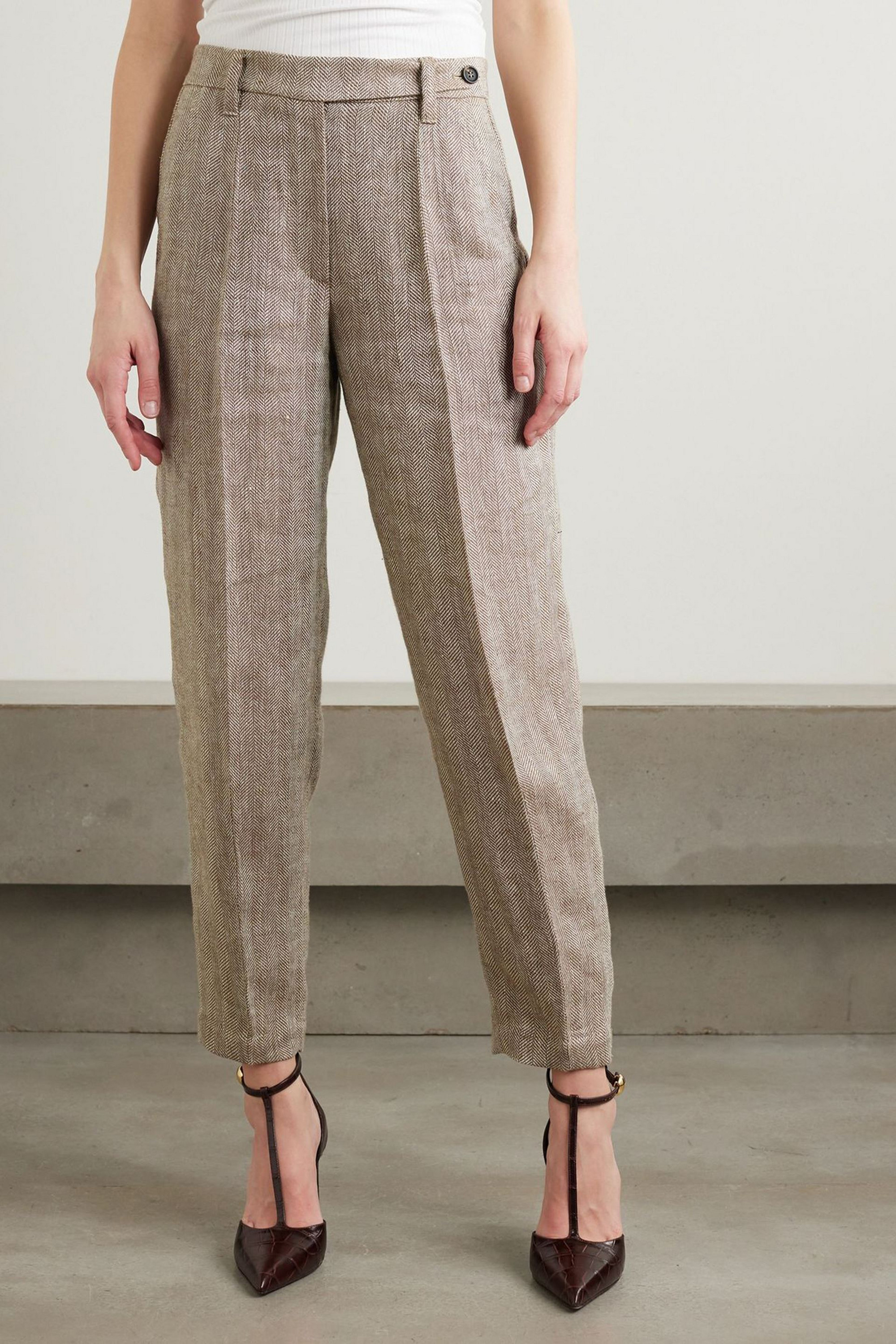 Brunello Cucinelli Herringbone linen tapered pants