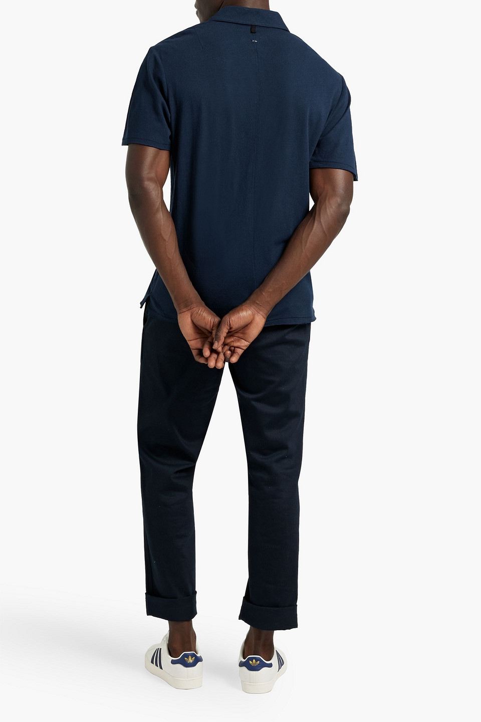 Rag & Bone Linen And Cotton-blend Polo Shirt In Navy