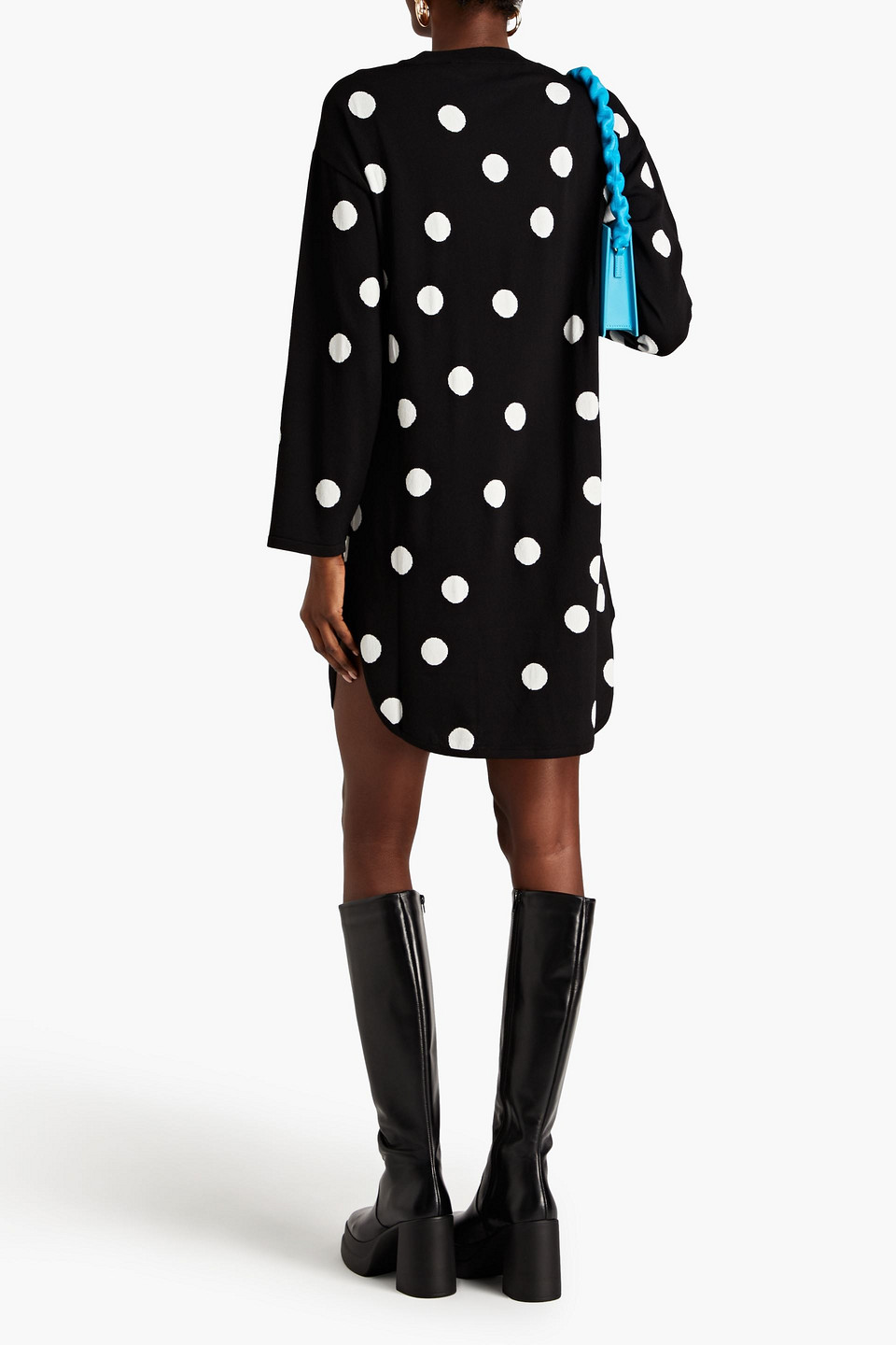 Shop Boutique Moschino Polka-dot Jacquard-knit Mini Dress In Black