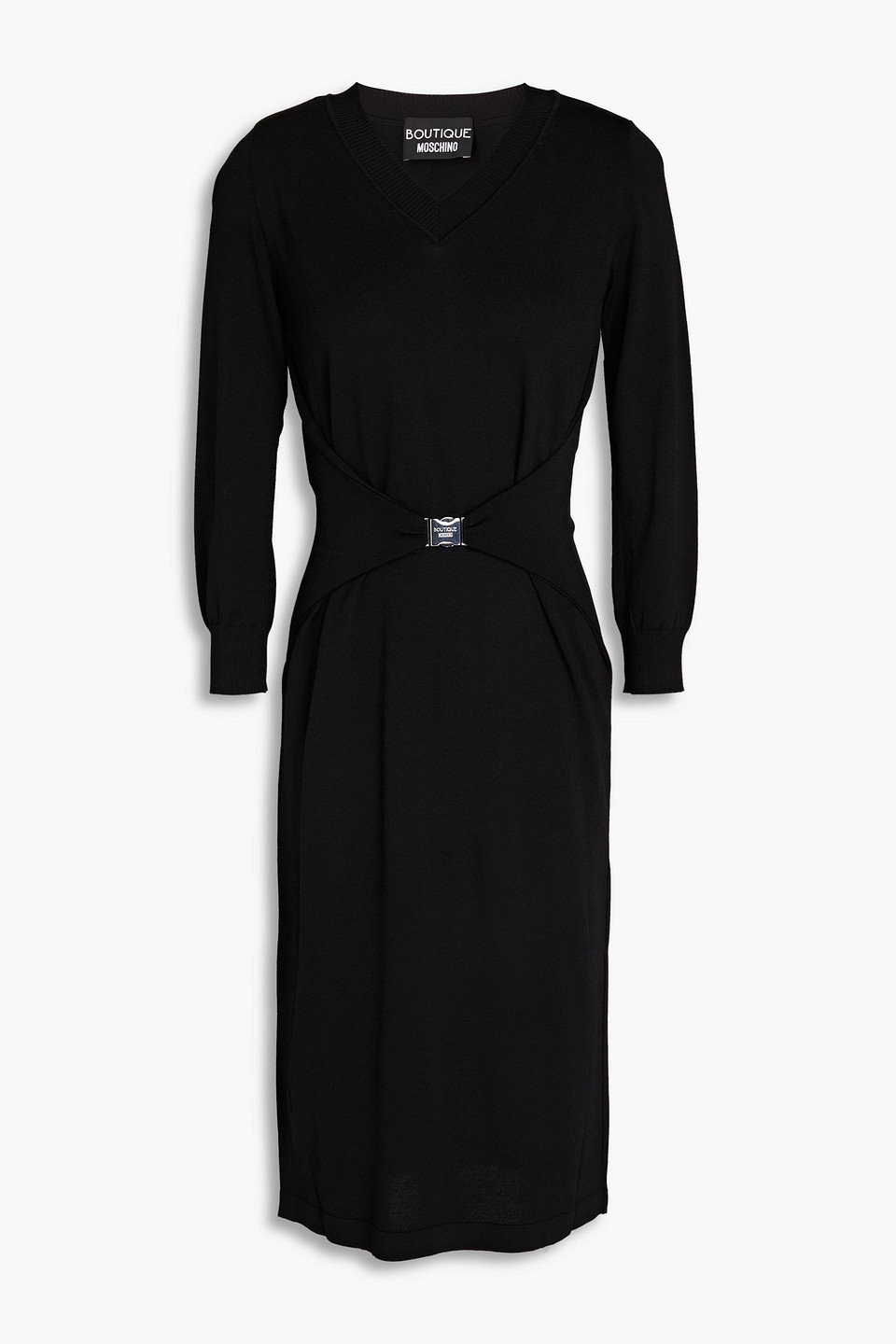 Boutique Moschino Belted Knitted Dress In Black