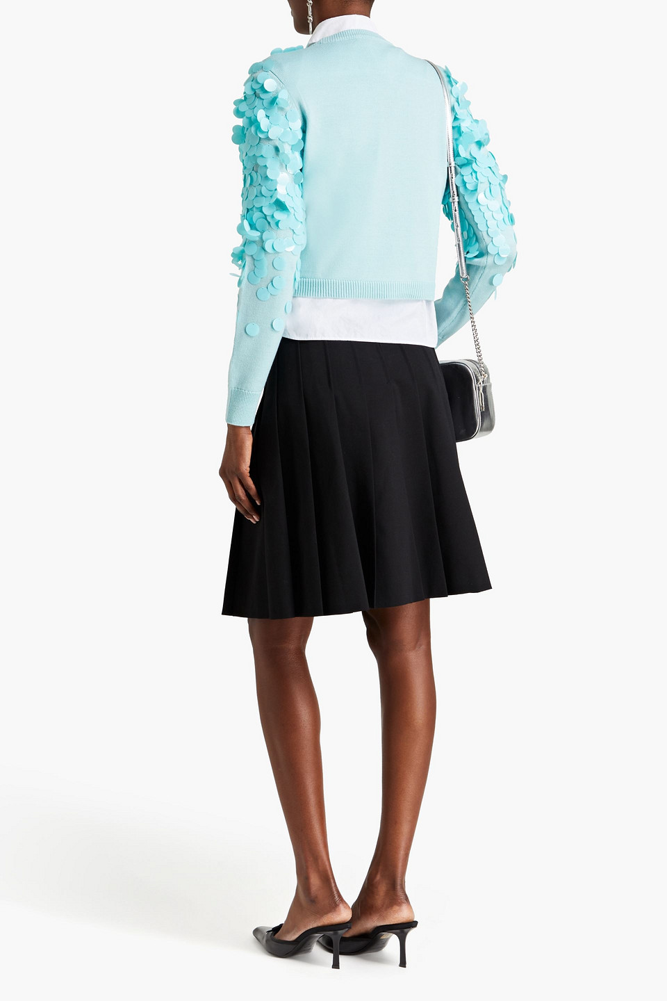 Shop Alice And Olivia Sequined Cotton-blend Sweater In Sky Blue