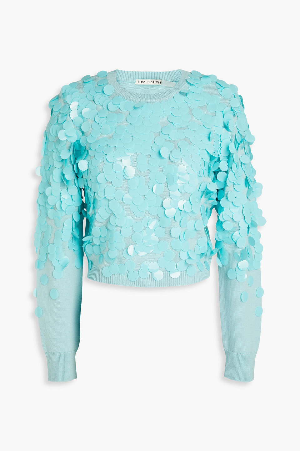 Alice And Olivia Sequined Cotton-blend Sweater In Sky Blue