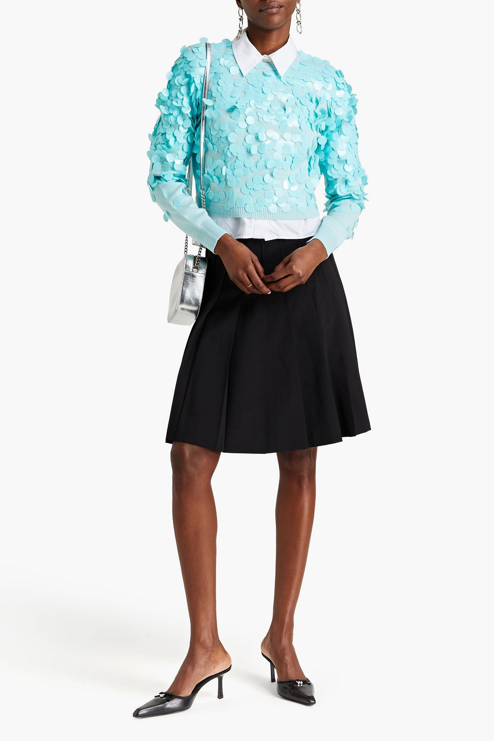 Shop Alice And Olivia Sequined Cotton-blend Sweater In Sky Blue