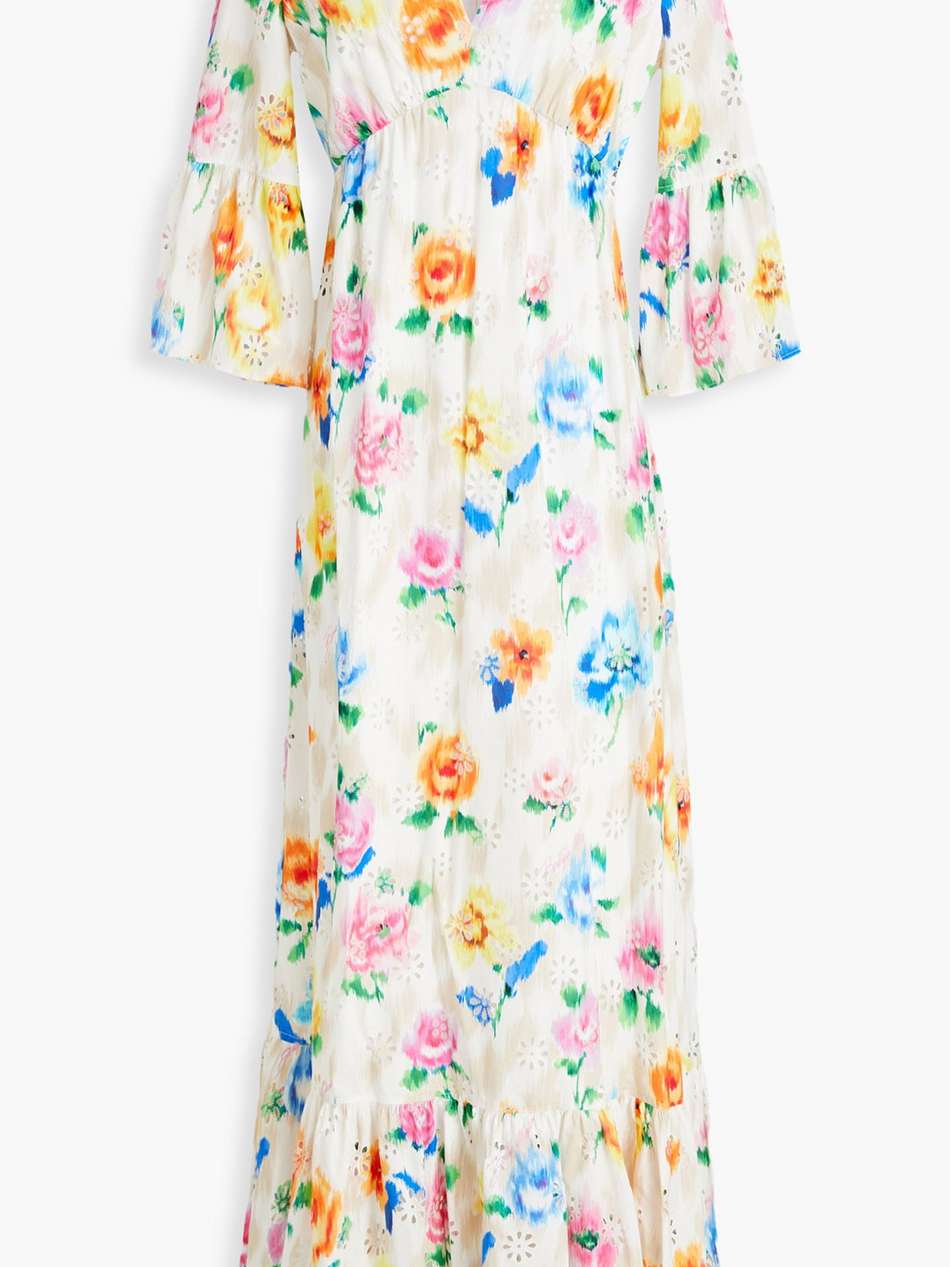 floral-print broderie anglaise cotton maxi dress