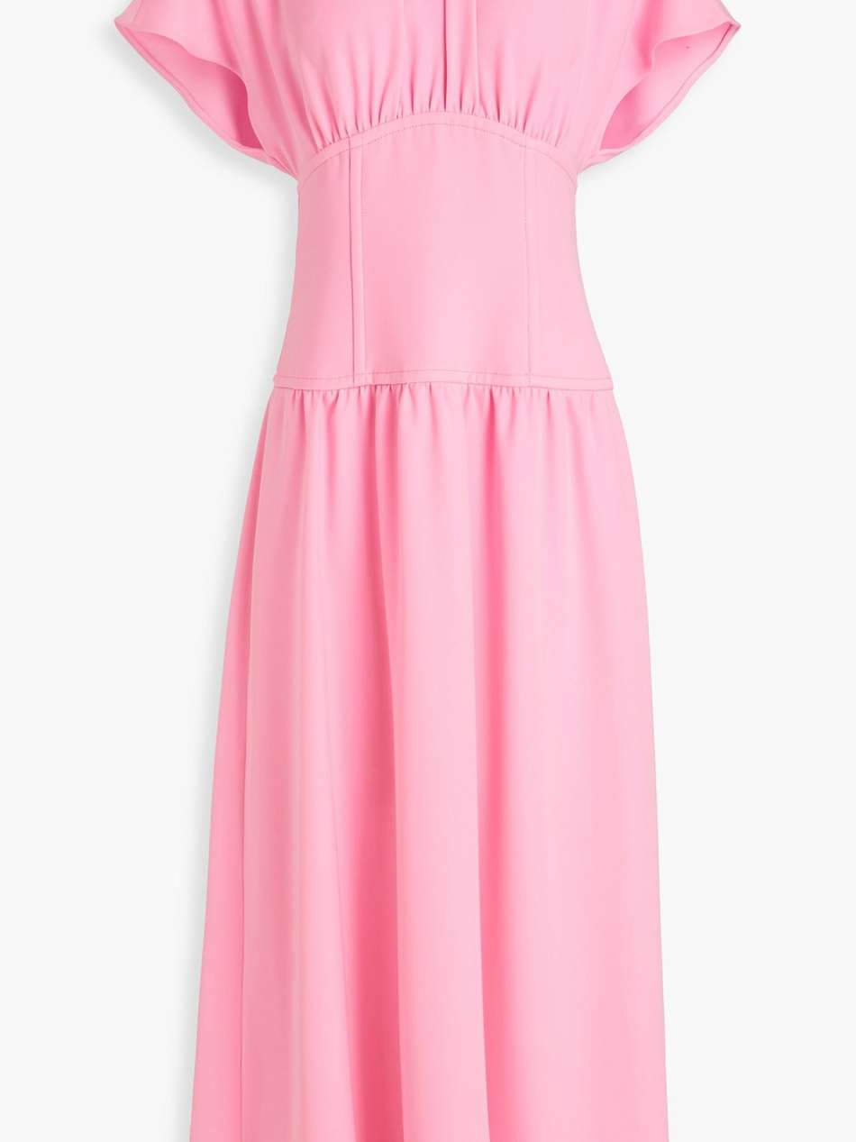 gathered twill midi dress