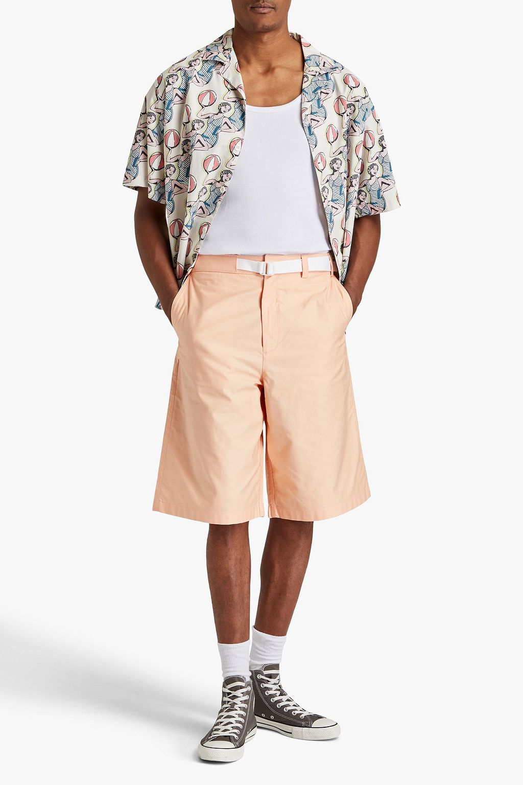 MAISON KITSUNÉ شورت من قطن تويل بحزام