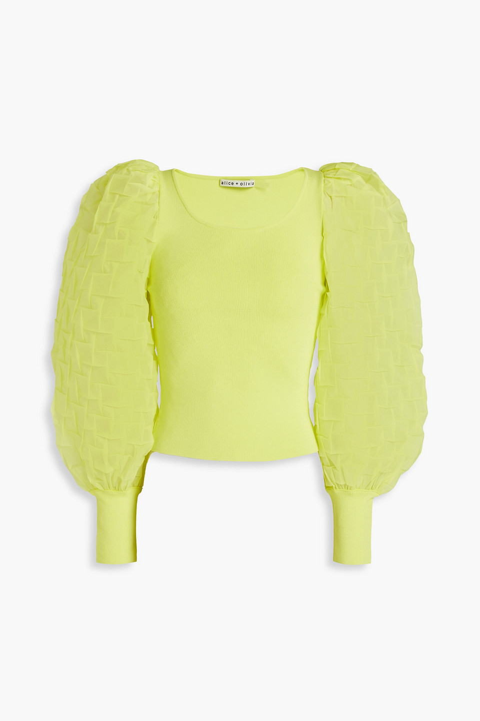 Alice And Olivia Organza-paneled Ponte Top In Bright Yellow