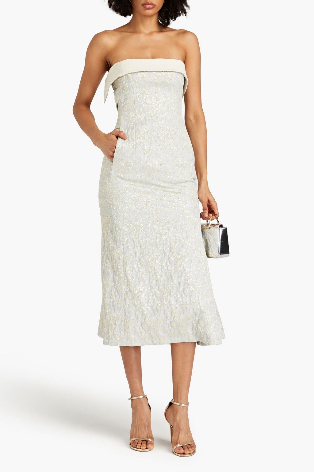 PHILOSOPHY DI LORENZO SERAFINI Strapless metallic jacquard midi dress