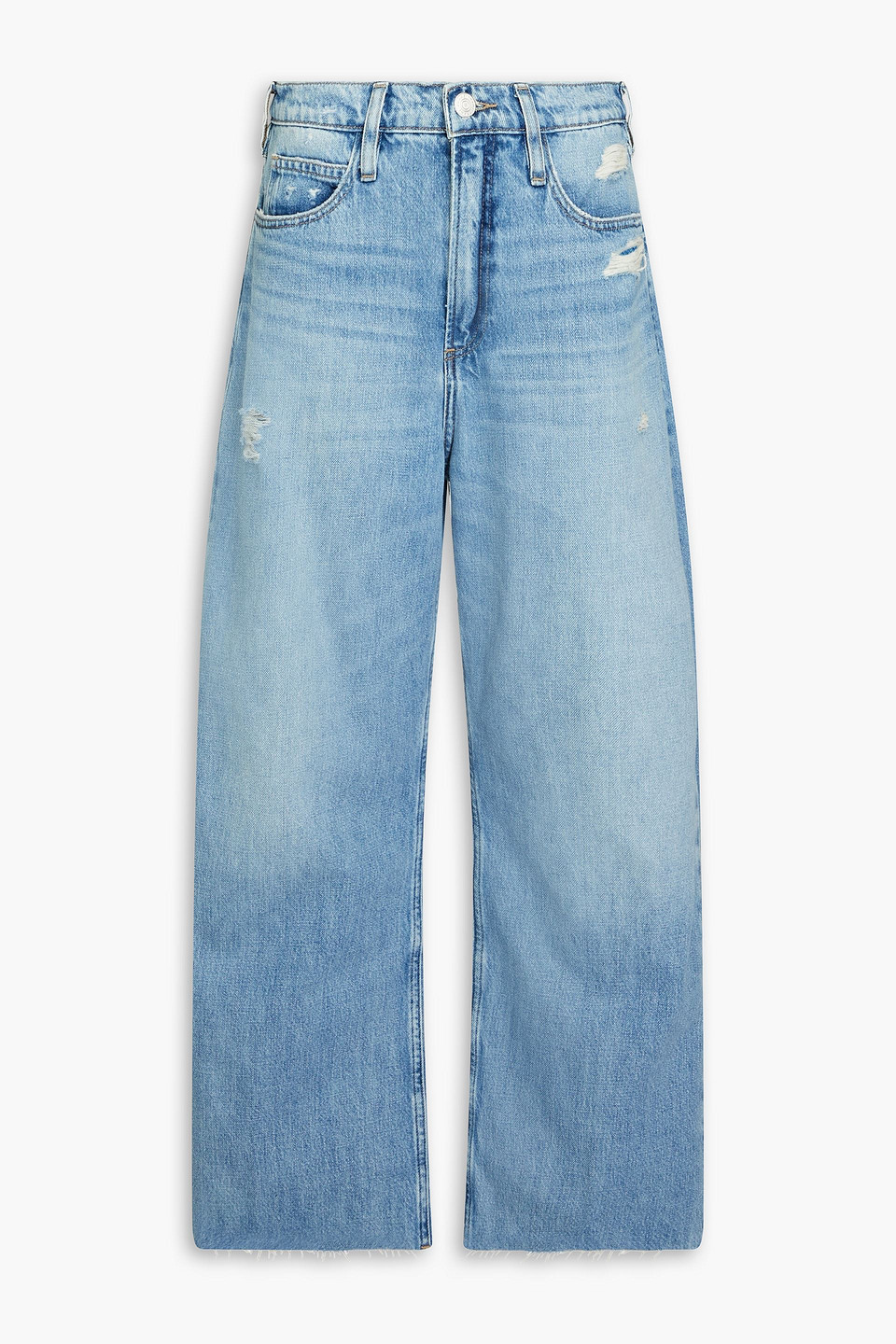 Frame Le High Distressed Faded High-rise Wide-leg Jeans In Blue