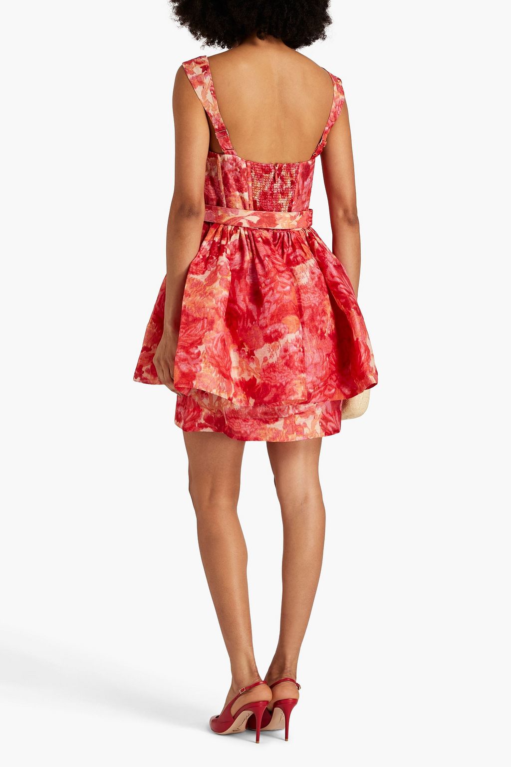 ZIMMERMANN Belted floral-print linen and silk-blend peplum mini dress