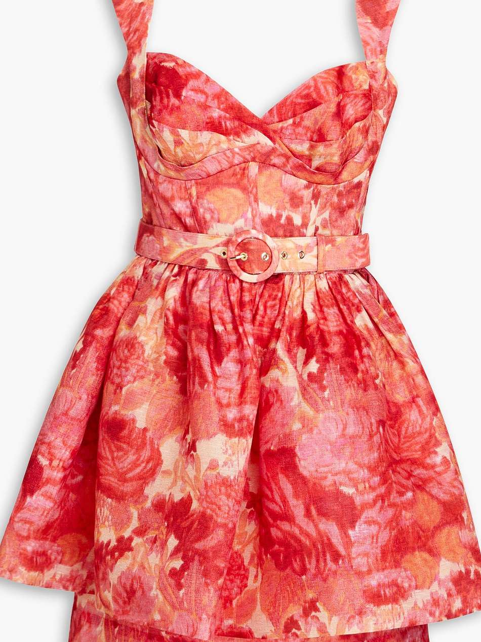 belted floral-print linen and silk-blend peplum mini dress