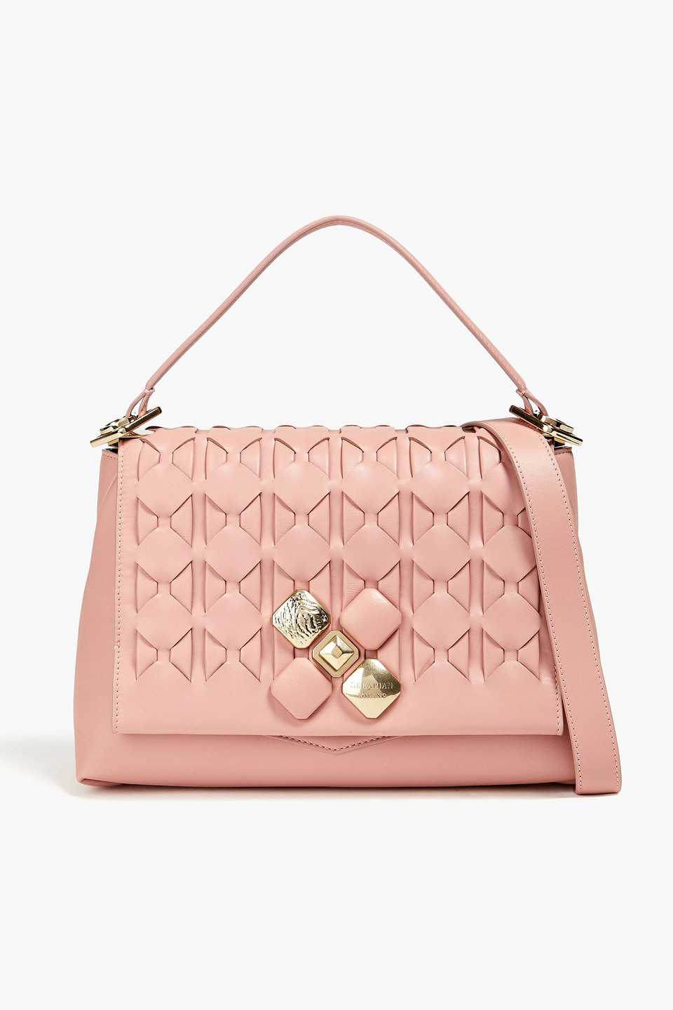 Serapian 1928 Embellished Woven Leather Tote In Baby Pink