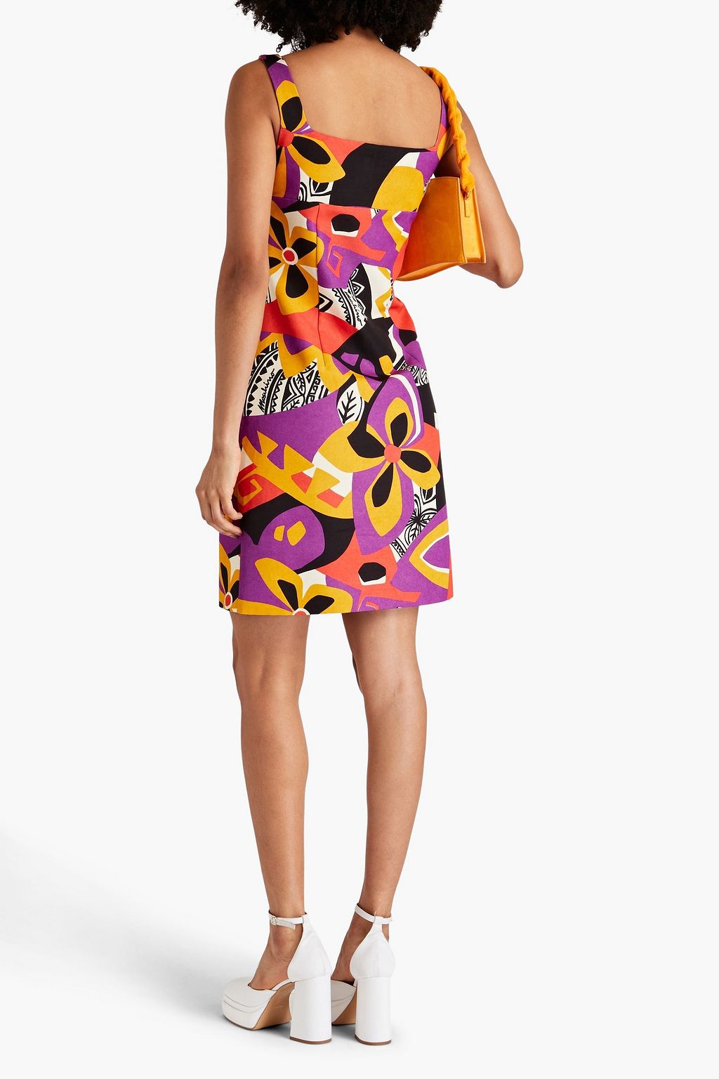 MOSCHINO فستان قصير مصنوع من مزيج من القطن ومزين بطبعات
