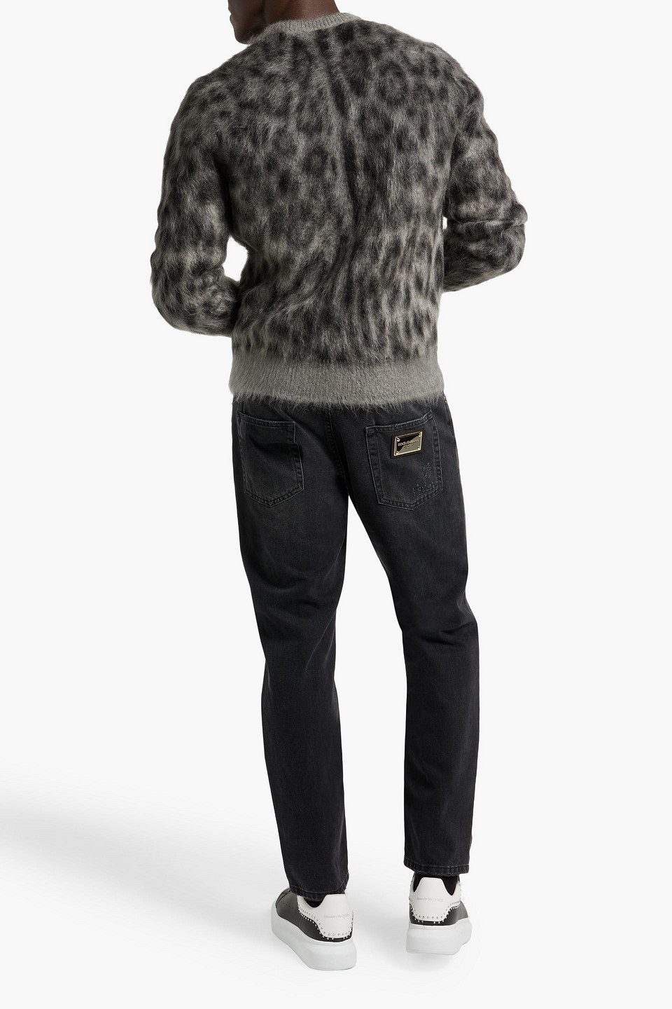 Shop Dolce & Gabbana Brushed Leopard-print Wool-blend Sweater In Gray