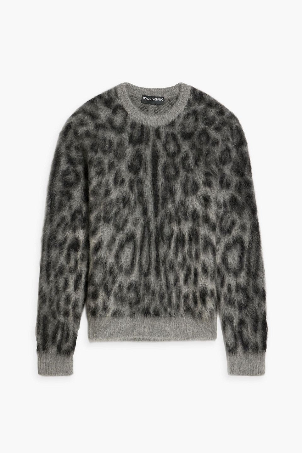 Dolce & Gabbana Brushed Leopard-print Wool-blend Sweater In Gray