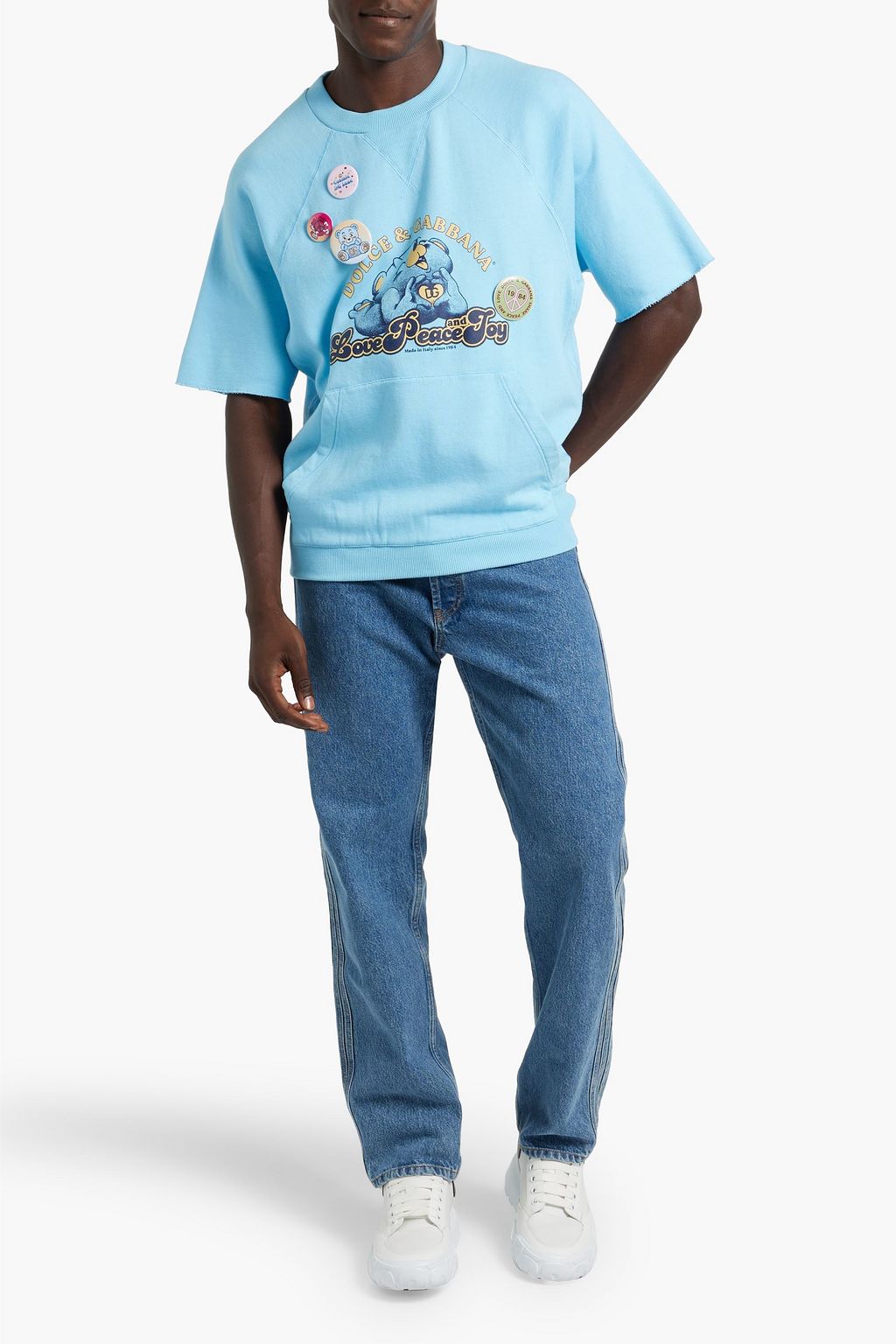 DOLCE&GABBANA Appliquéd printed French cotton-blend terry sweatshirt