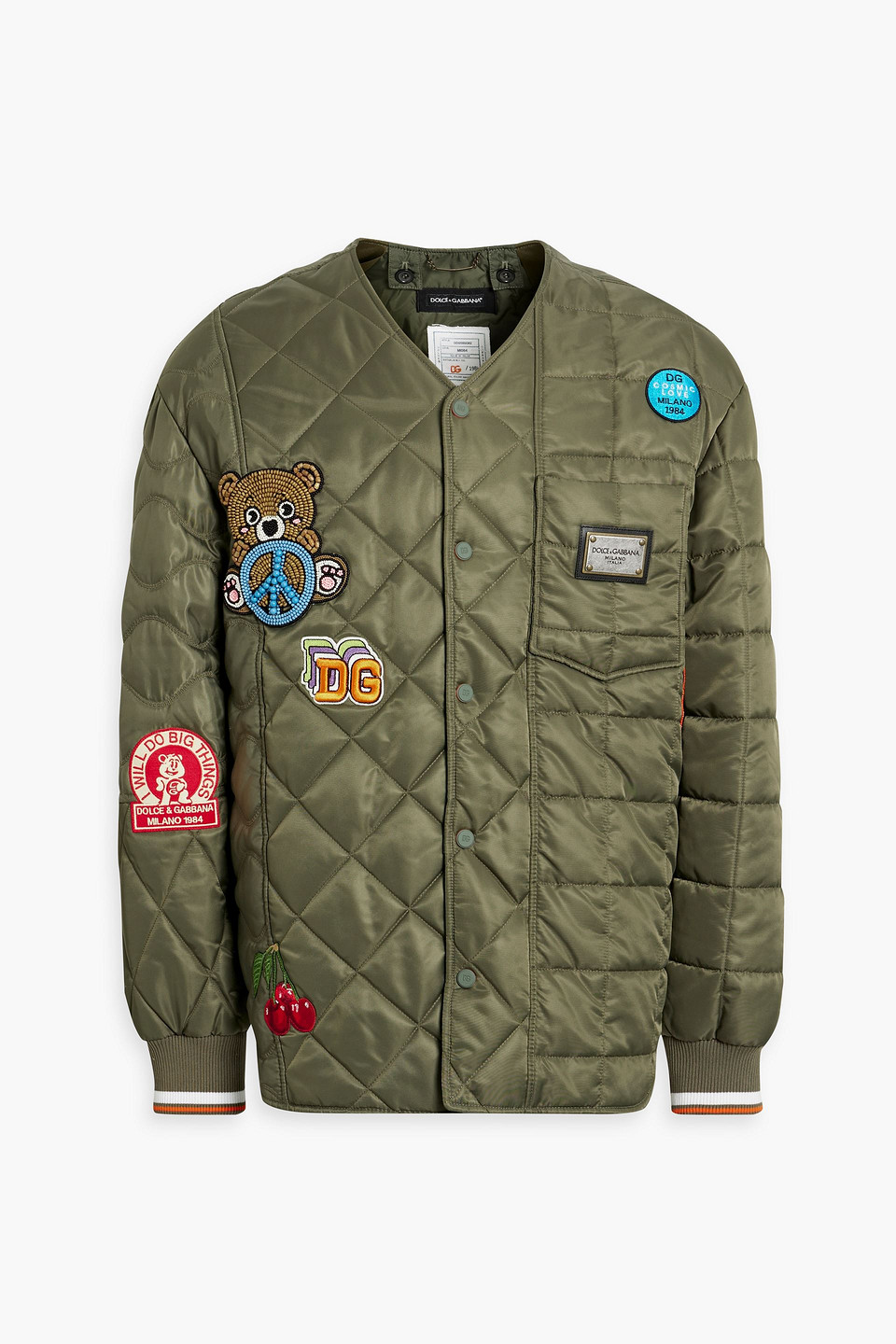 Dolce & Gabbana Embellished Quilted Shell Jacket In Army Green