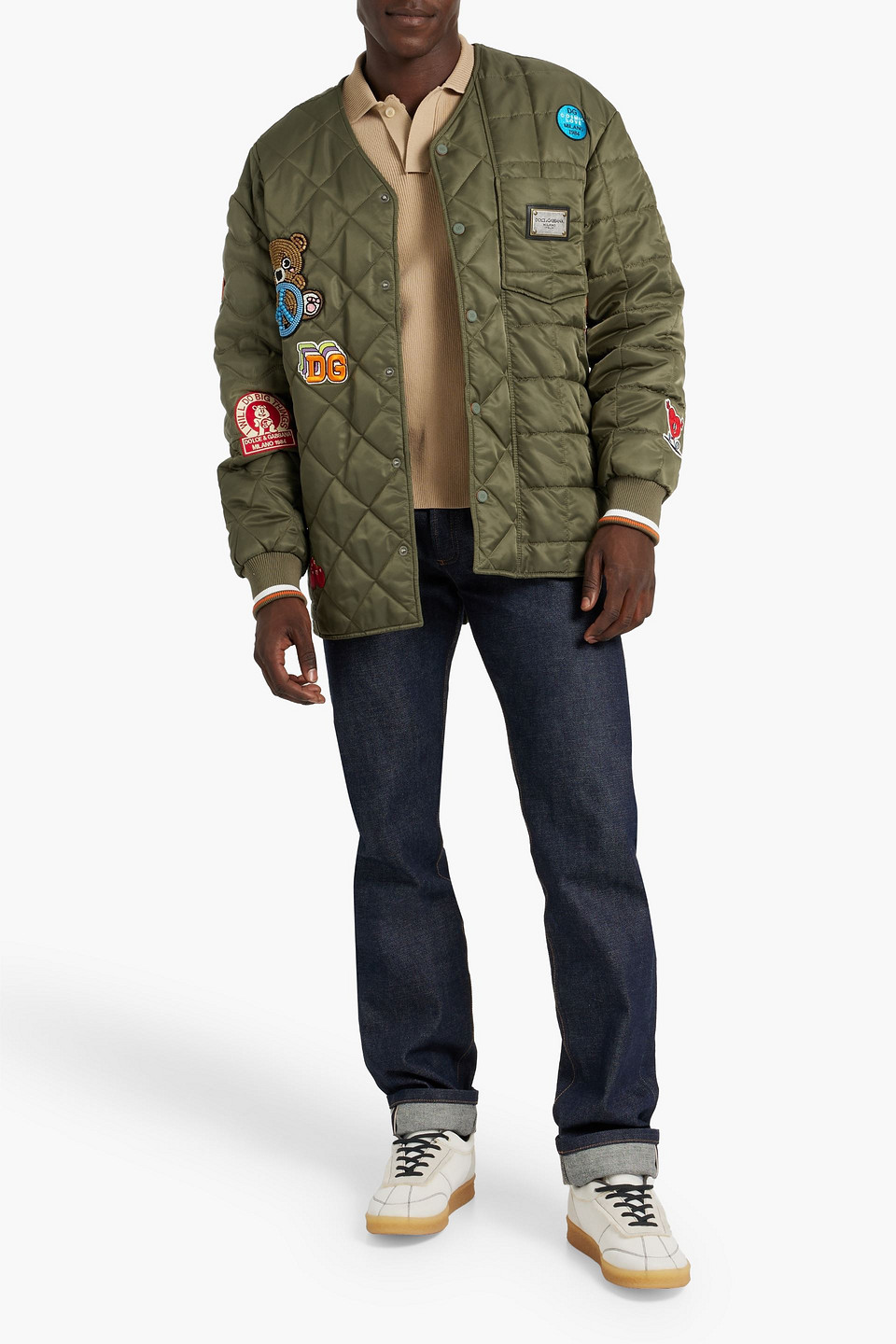 Dolce & Gabbana Embellished Quilted Shell Jacket In Army Green