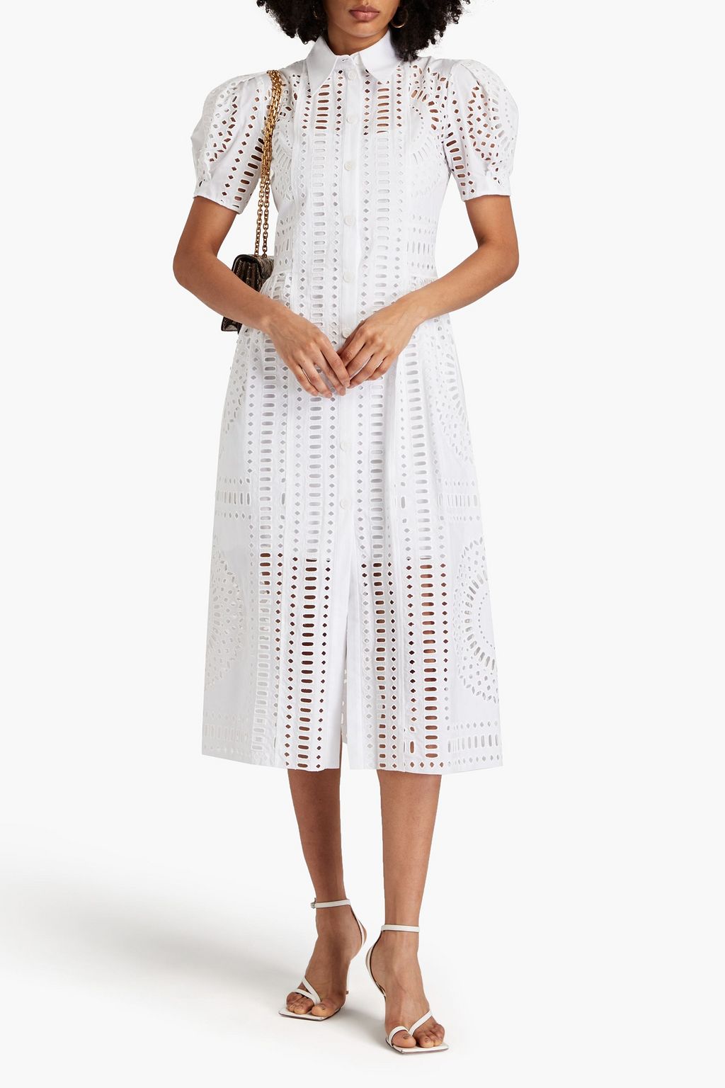 ALBERTA FERRETTI Broderie anglaise cotton midi shirt dress