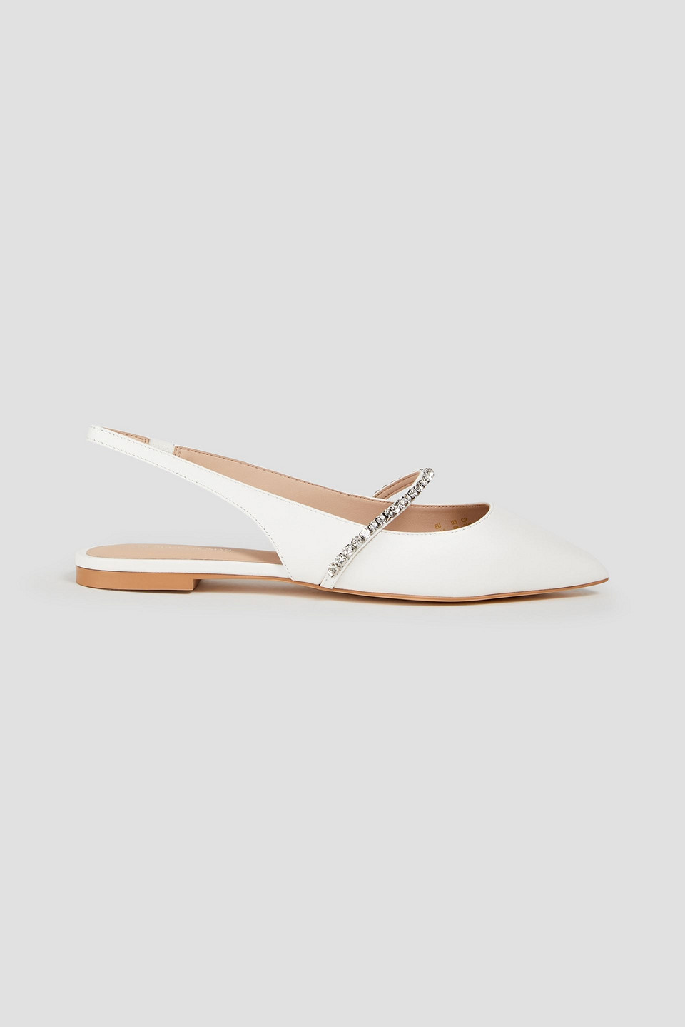 Shop Stuart Weitzman Crystalline Embellished Leather Slingback Point-toe Flats In White