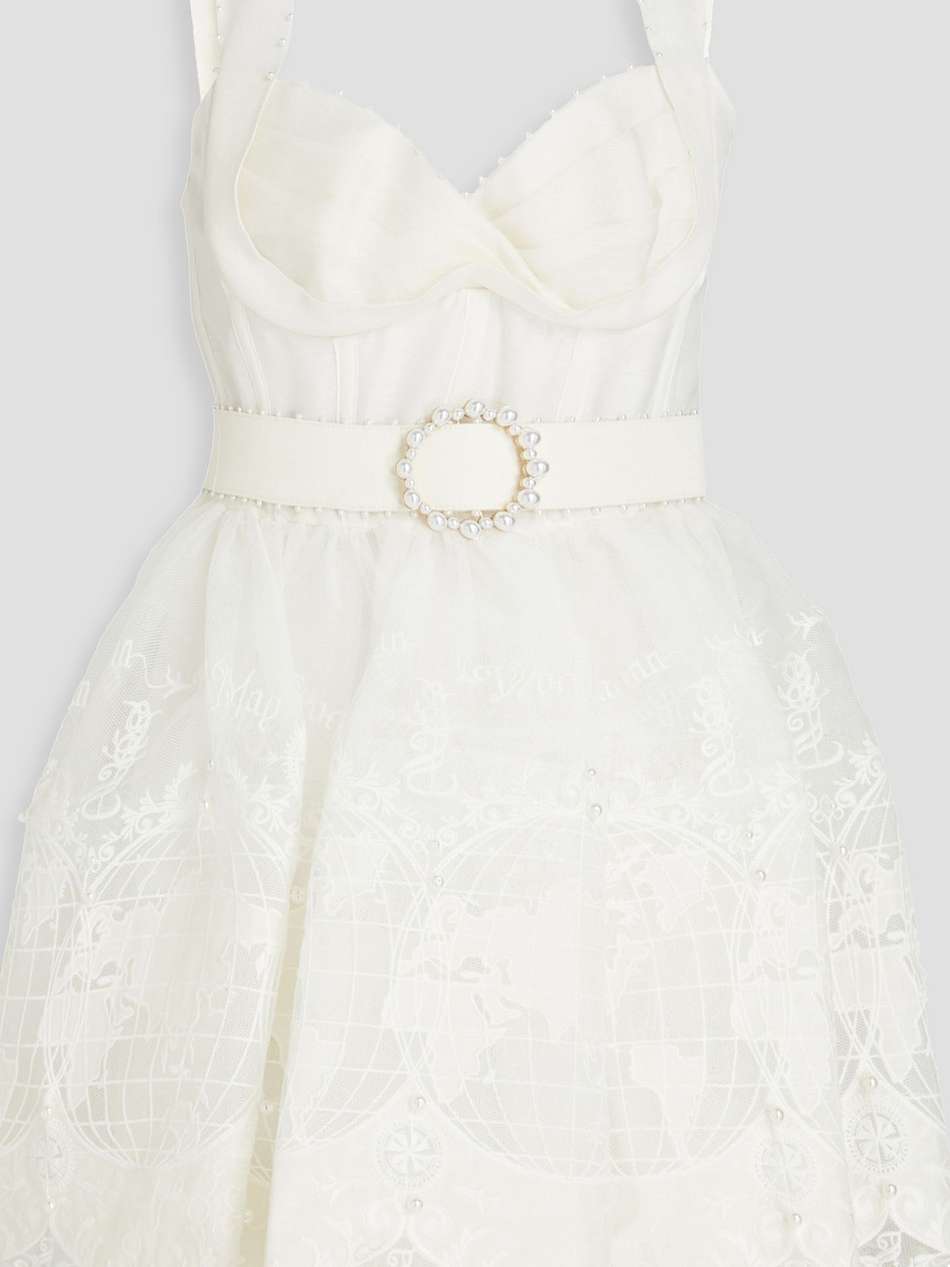 embellished embroidered linen and silk-blend mini dress