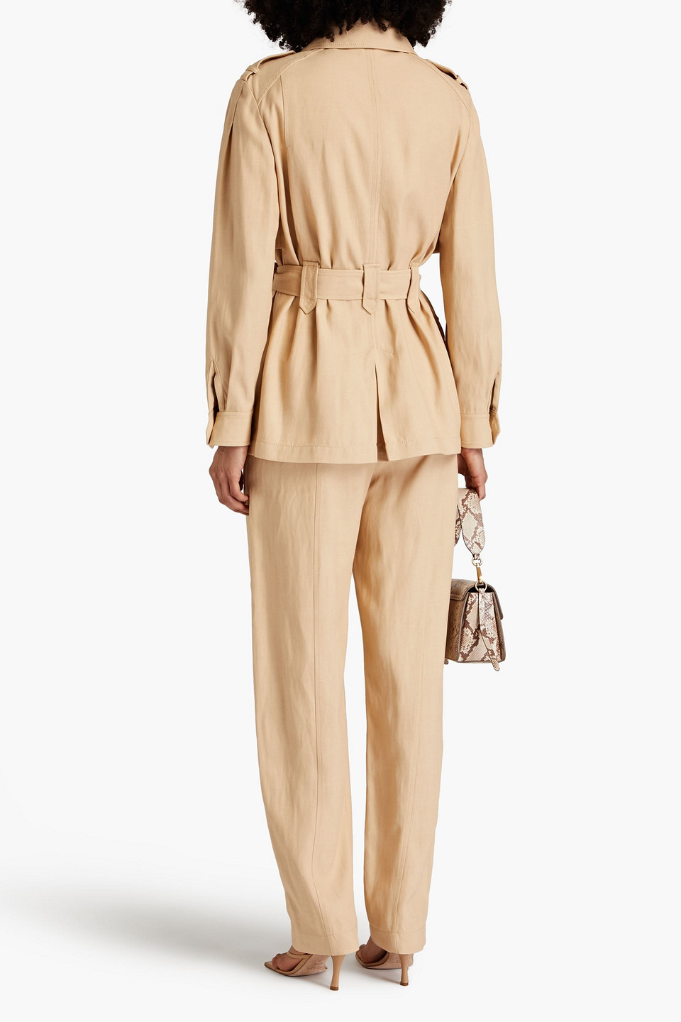 Alberta Ferretti Belted Canvas Jacket In Beige