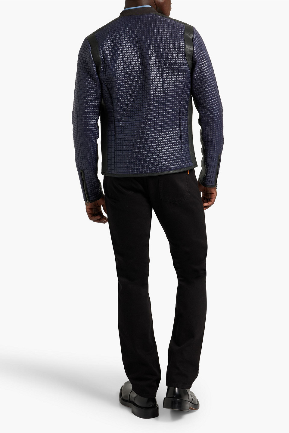 Dolce & Gabbana Leather-trimmed Quilted Shell Bomber Jacket In Navy
