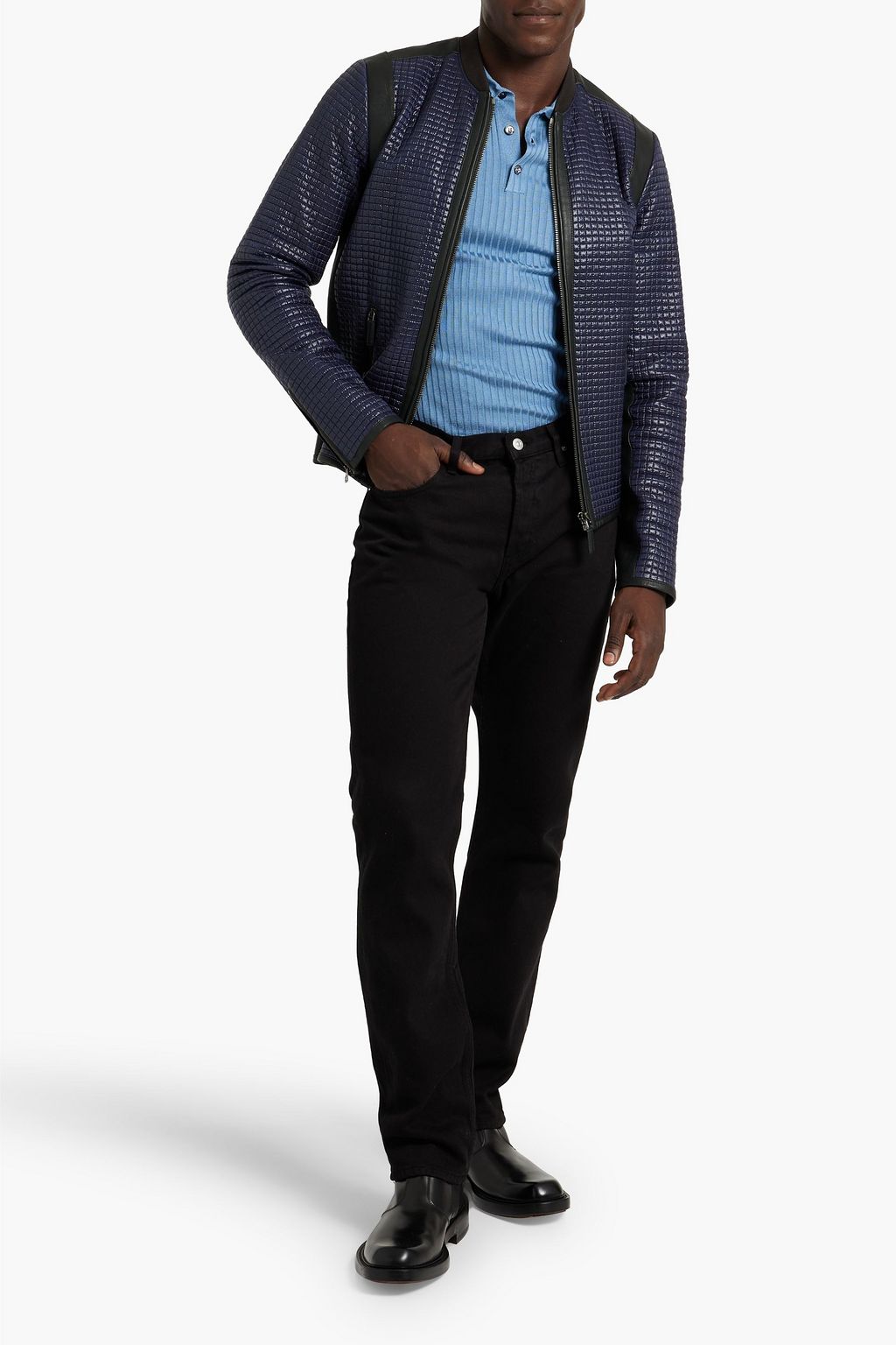 DOLCE&GABBANA Leather-trimmed quilted shell bomber jacket