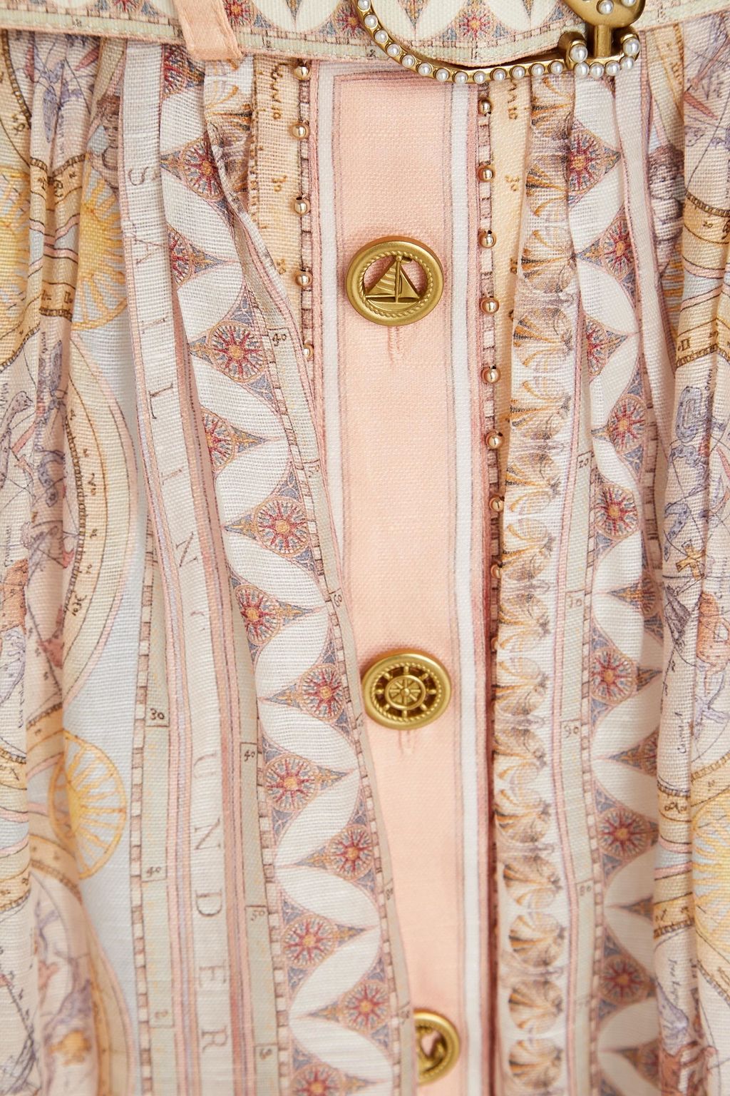 ZIMMERMANN Embellished printed linen and silk-blend maxi skirt