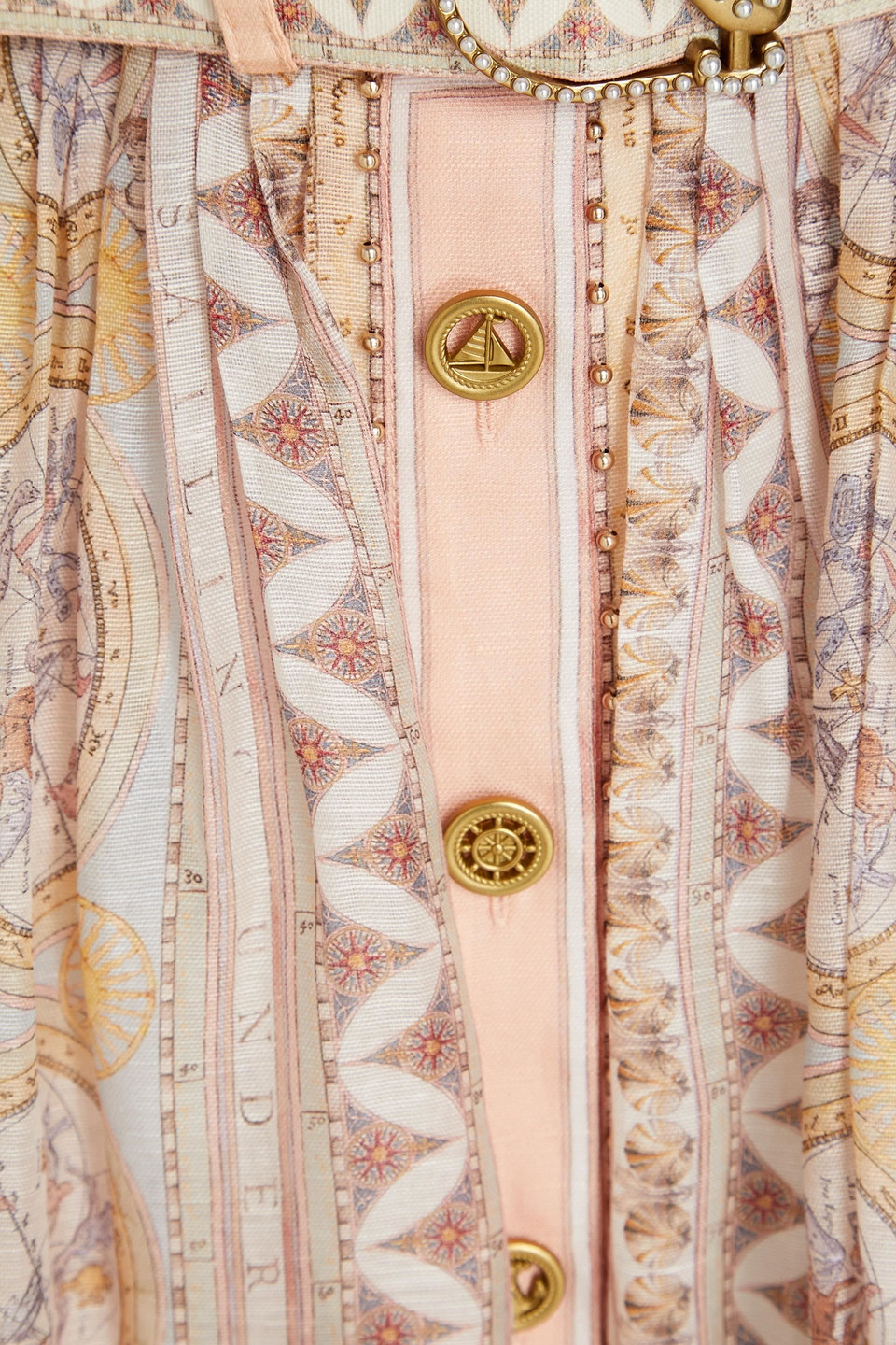Zimmermann Embellished Printed Linen And Silk-blend Maxi Skirt In Pastel Pink