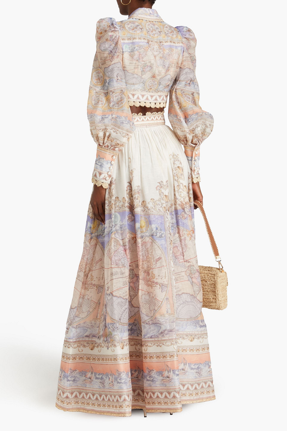 Zimmermann Embellished Printed Linen And Silk-blend Maxi Skirt In Pastel Pink