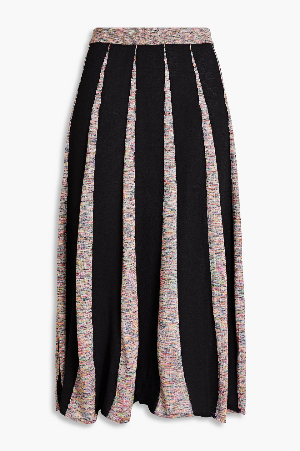 Boutique Moschino Space-dyed Ribbed-knit Midi Skirt In Black