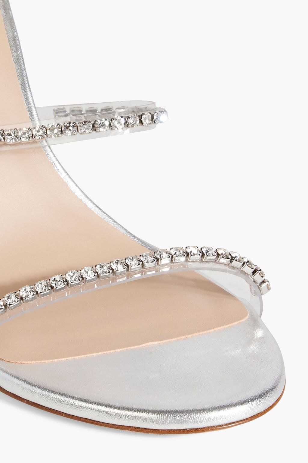 STUART WEITZMAN Crystal-embellished metallic leather and PVC sandals