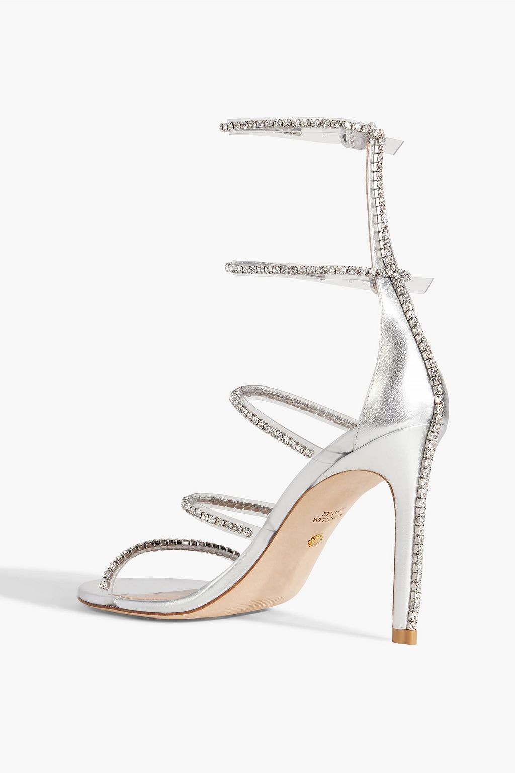 STUART WEITZMAN Crystal-embellished metallic leather and PVC sandals