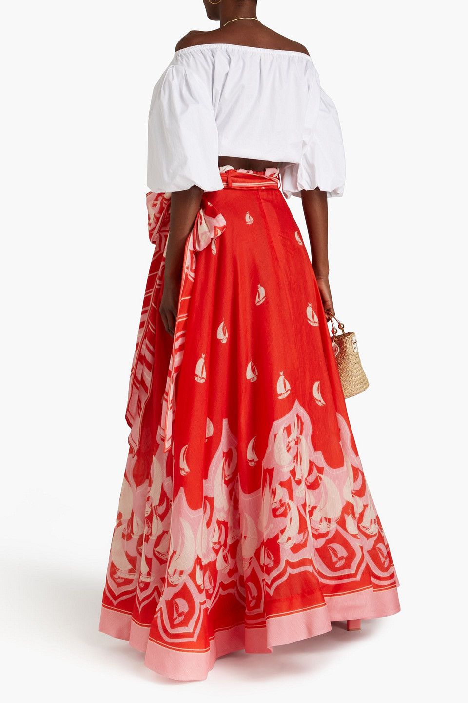 Shop Zimmermann Printed Linen And Silk-blend Maxi Skirt In Red